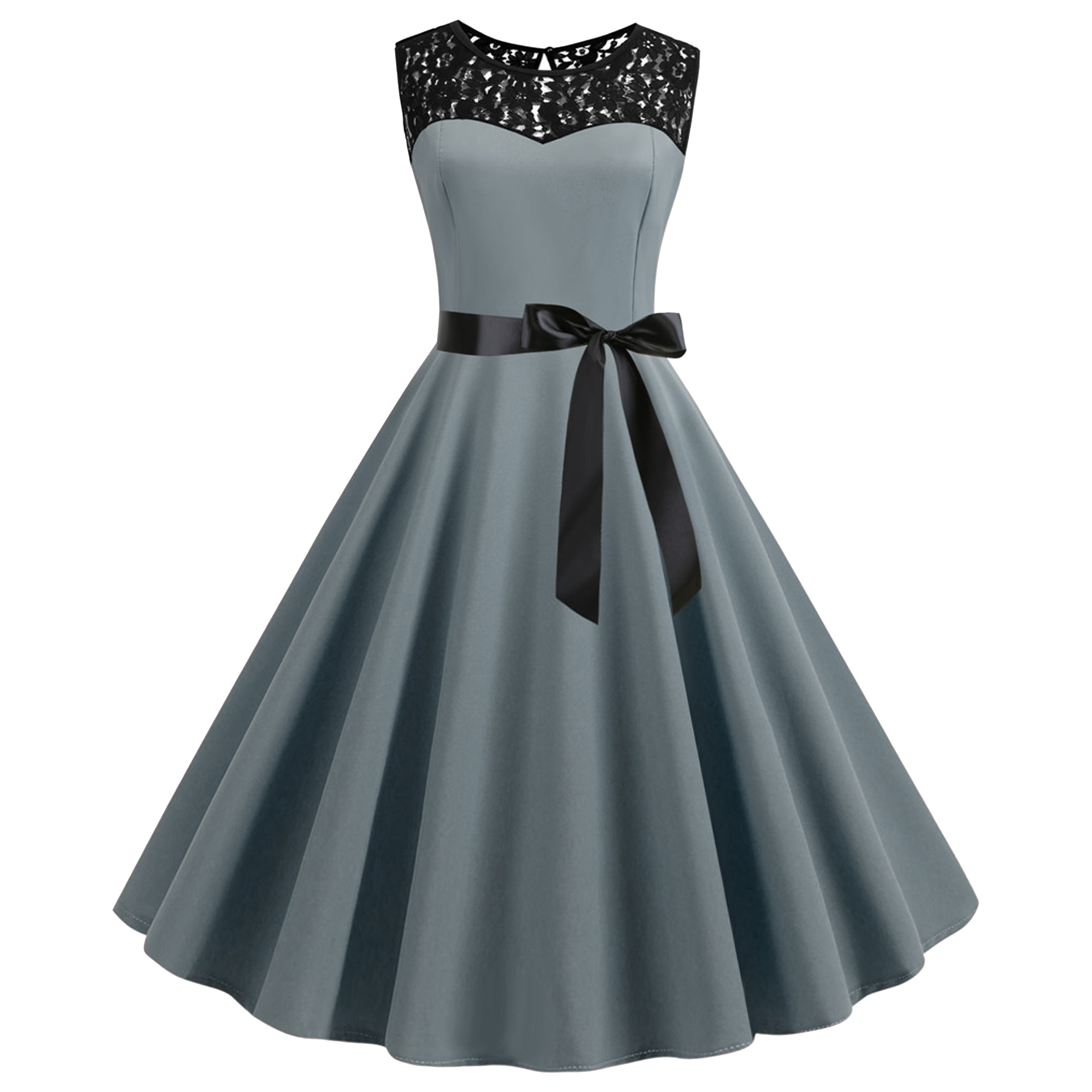 Polyester Retro Sleeveless Lace Patchwork Dress 20
