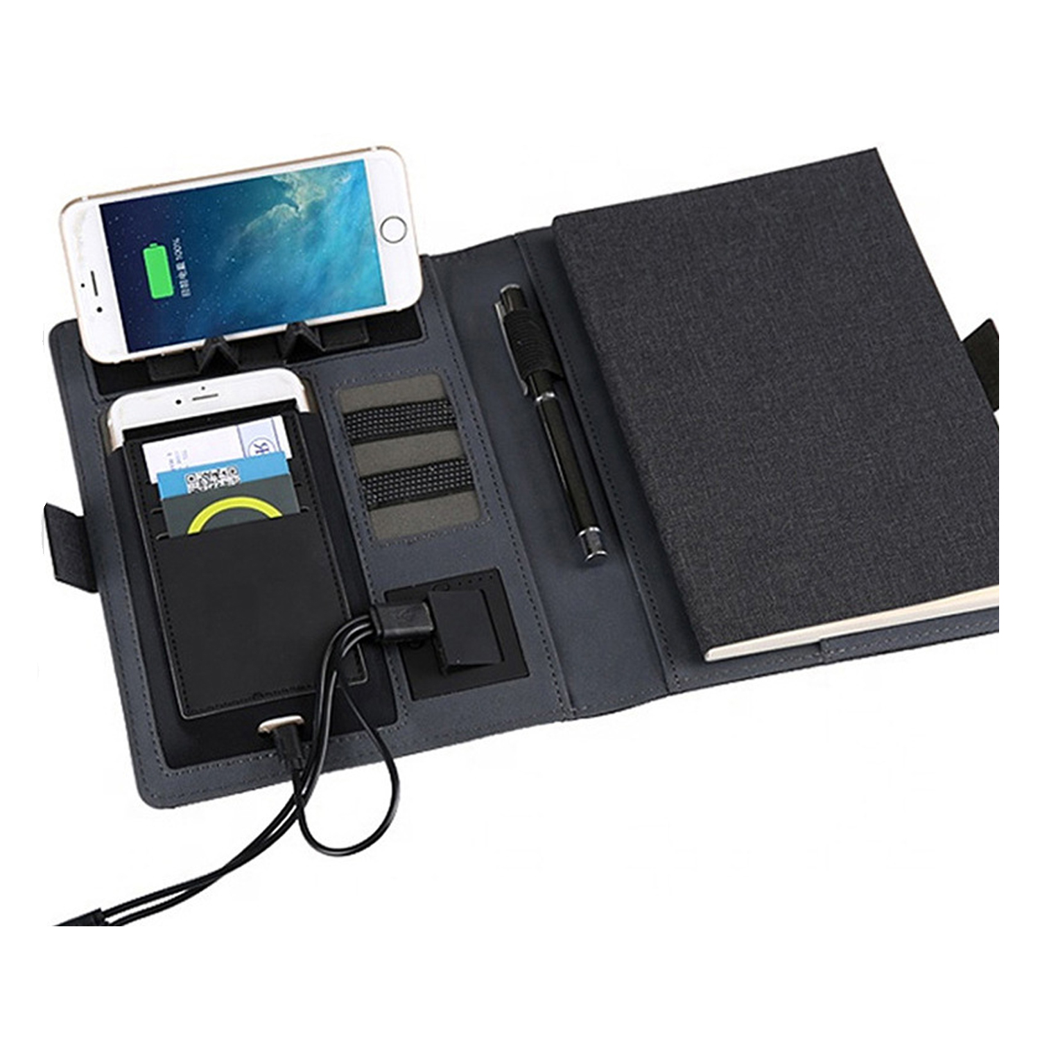 8000mAh Wireless Charging Padfolio with Power Bank