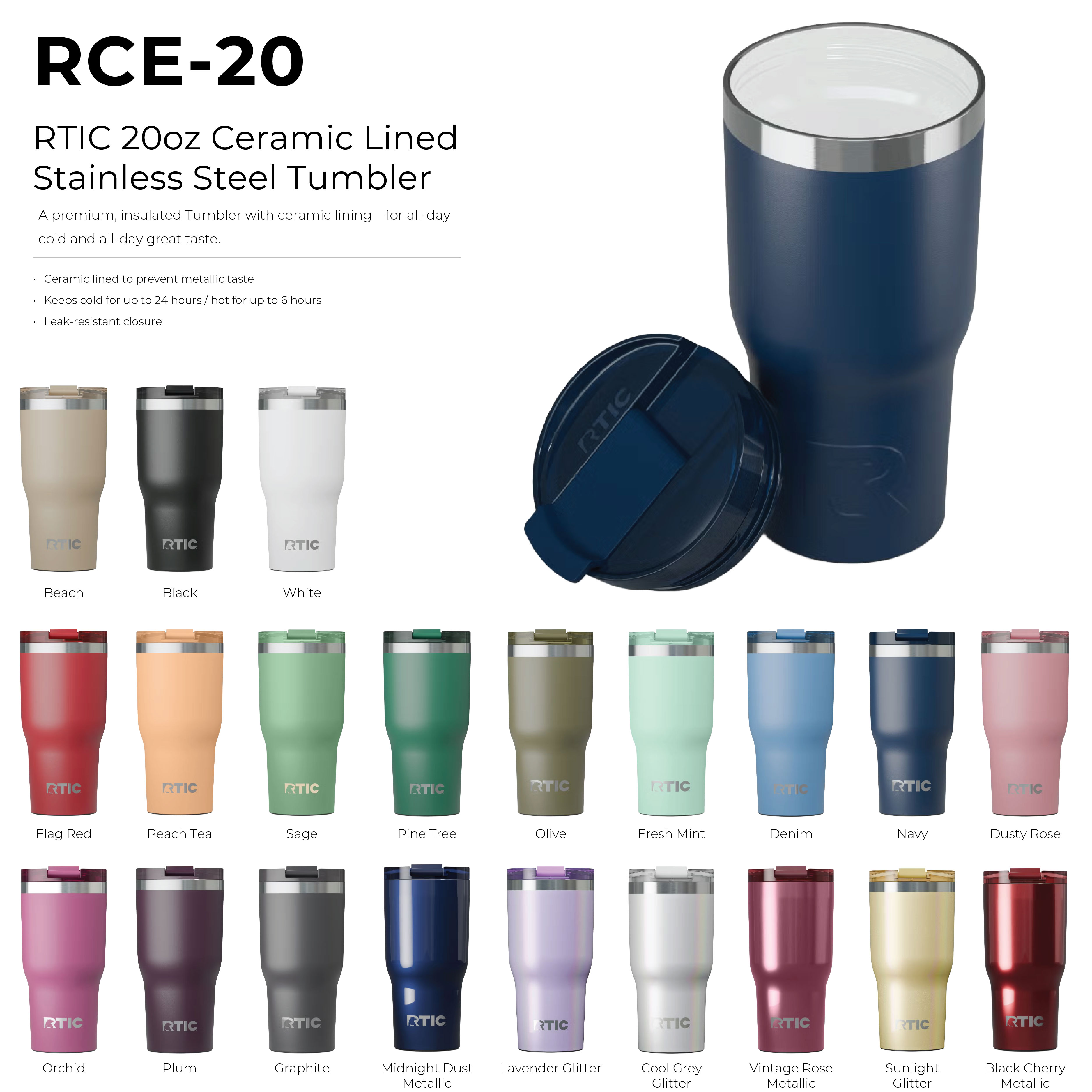 RTIC 20oz Ceramic Lined Stainless Steel Tumbler 130