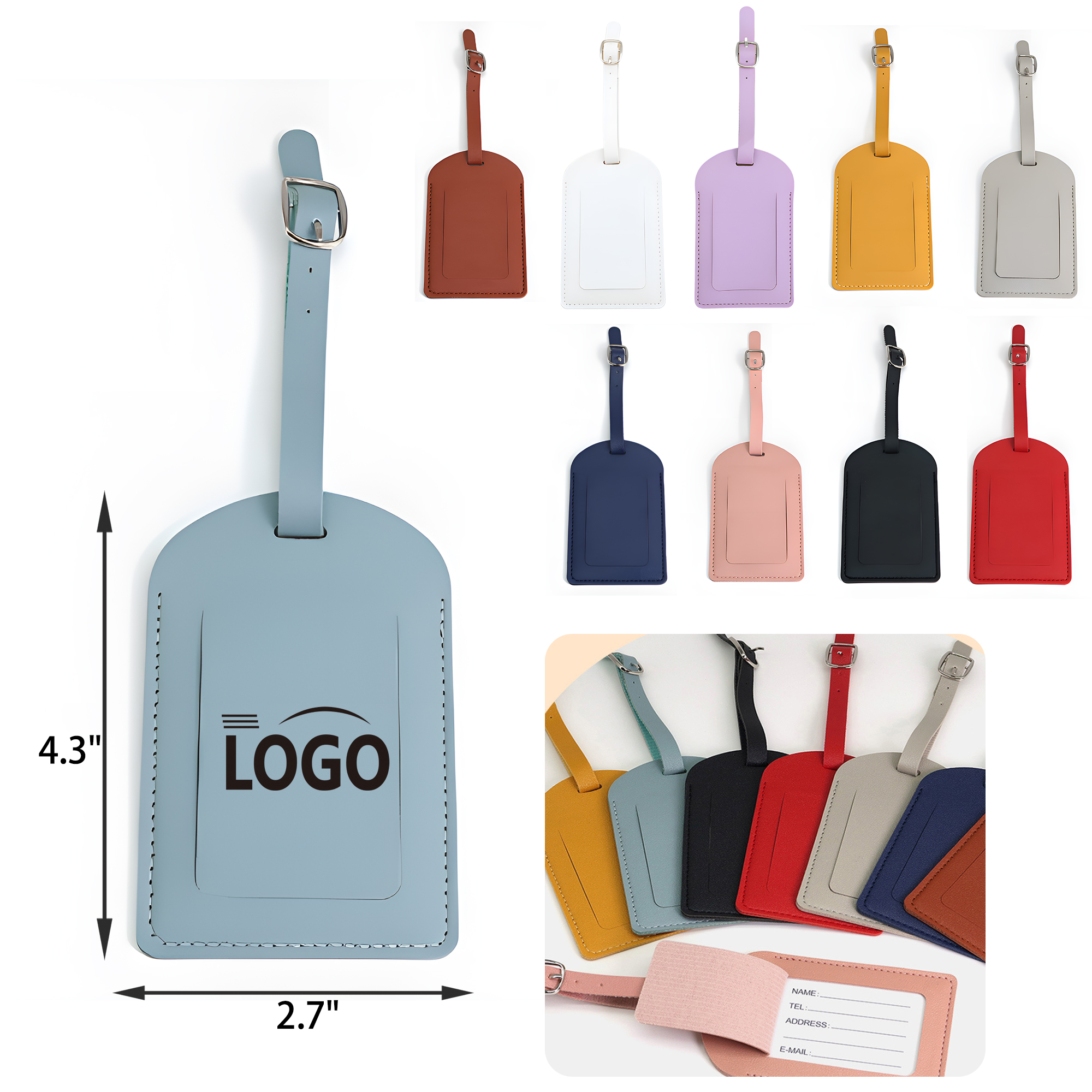 MOQ 50 PCS Stylish PU Leather Luggage Name Tag 5