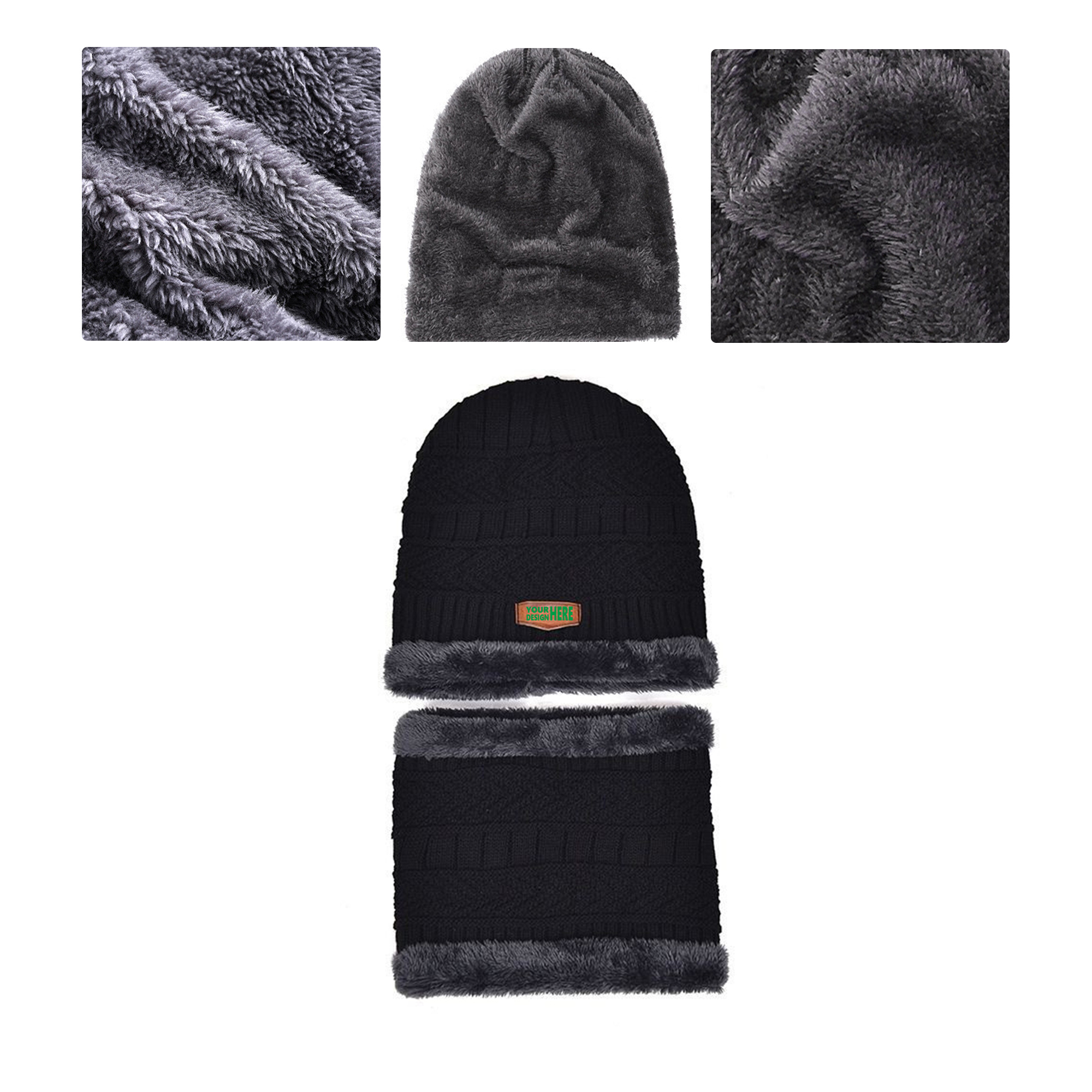 MOQ50 Custom Winter Knit Beanie Warm Fleece Lined Hat 3