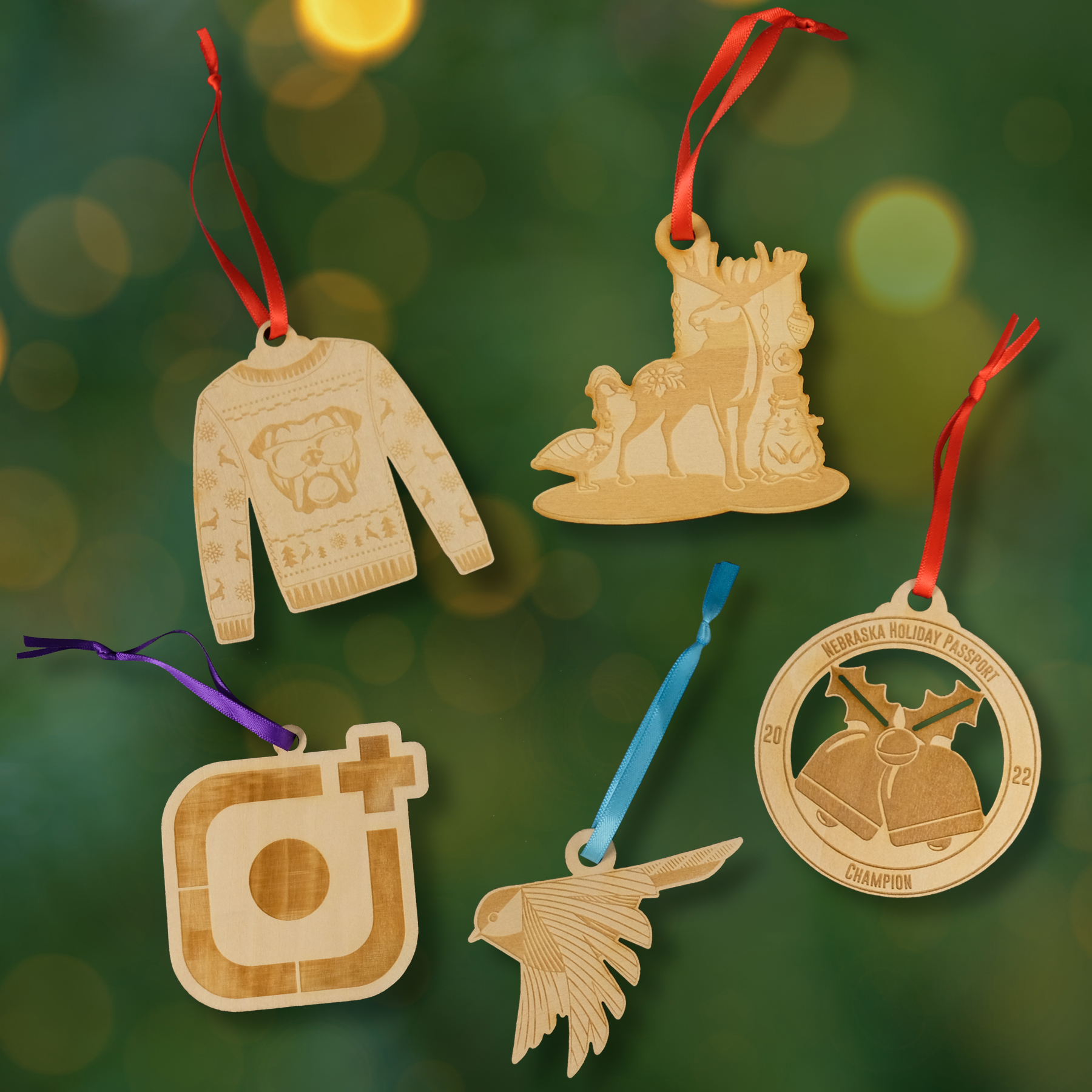 Wood Ornaments: 3" W x 3" H 13