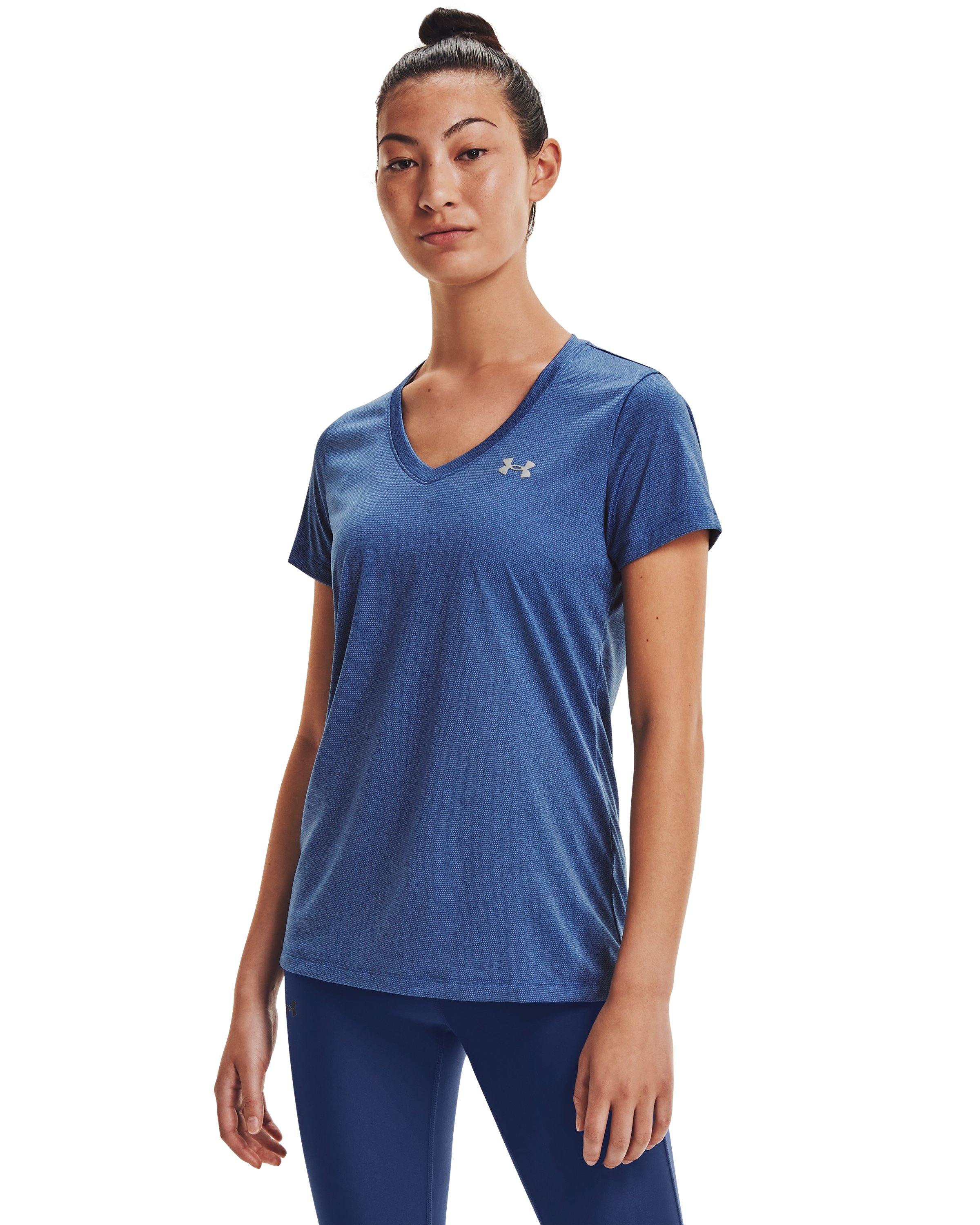 Women's UA Tech Bubble Heather Short Sleeve V-Neck  4