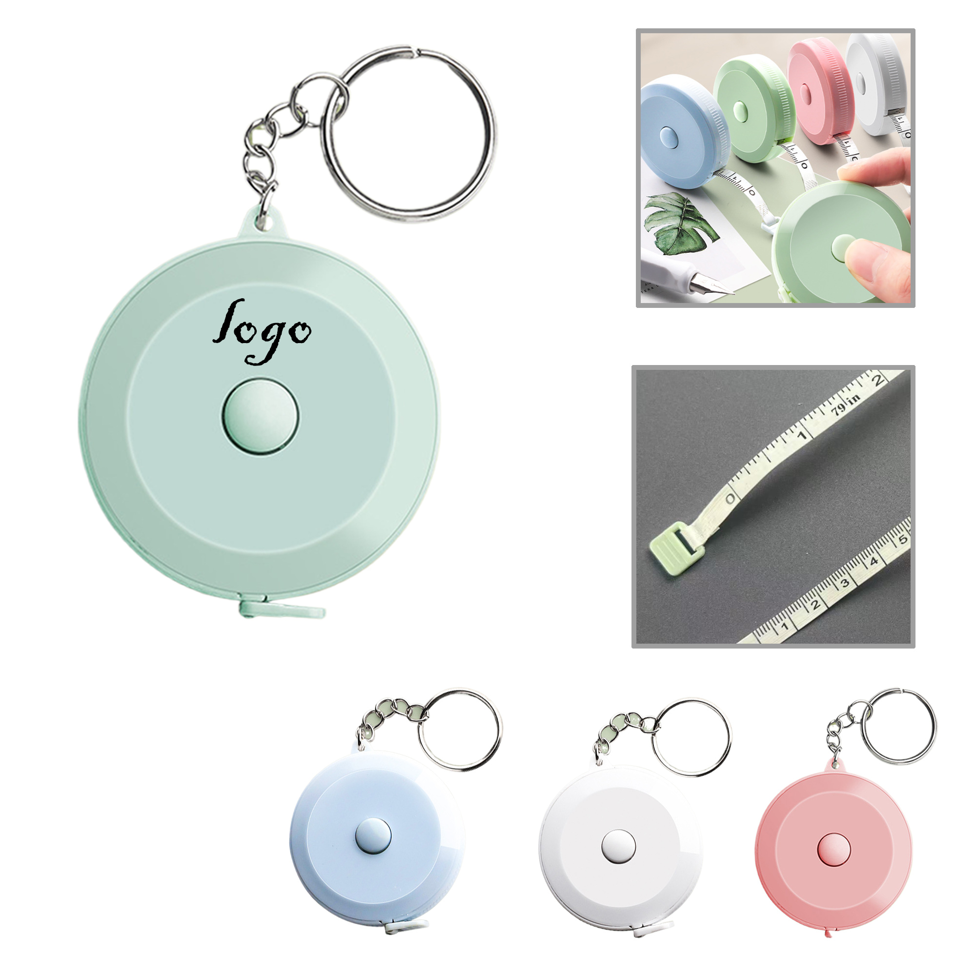 MOQ50 66ft Round PVC Keychain Tape Measure Pack