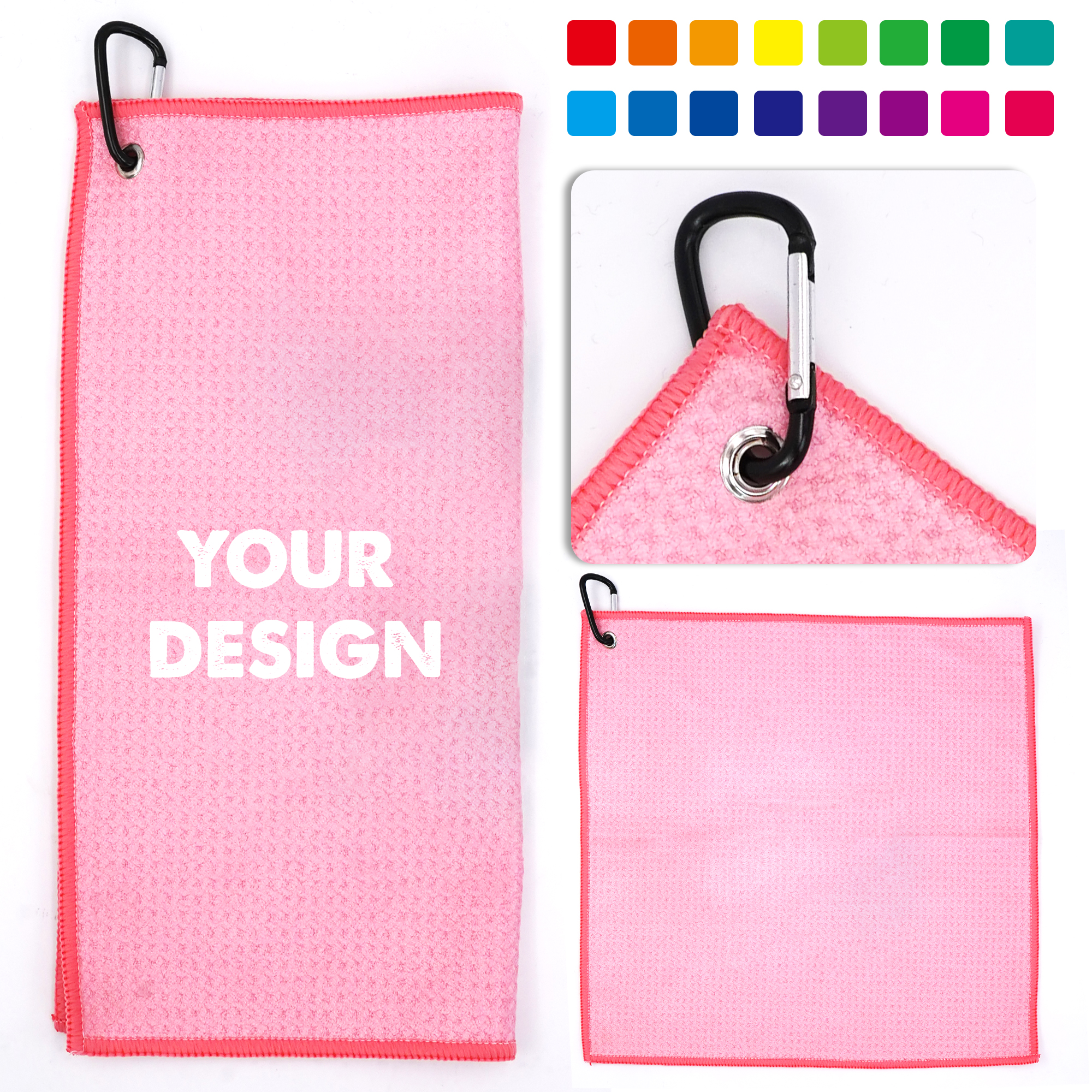 Full Color Sublimation Waffle Golf Towel With Carabiner 4
