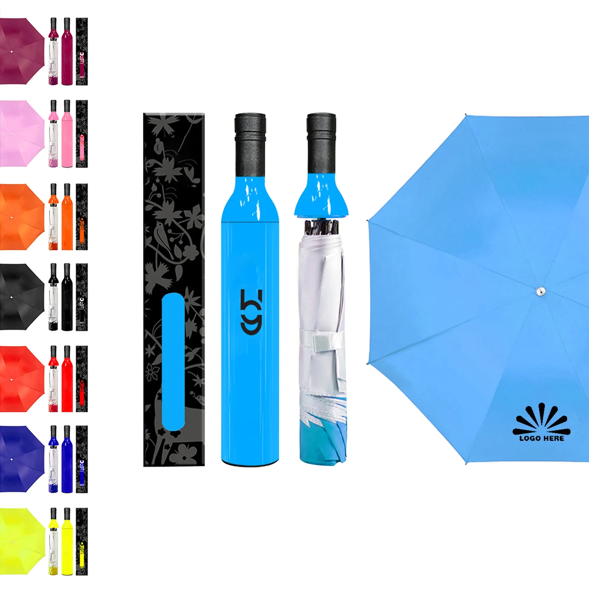 Wine Bottle Folding Sun & Rain Umbrella