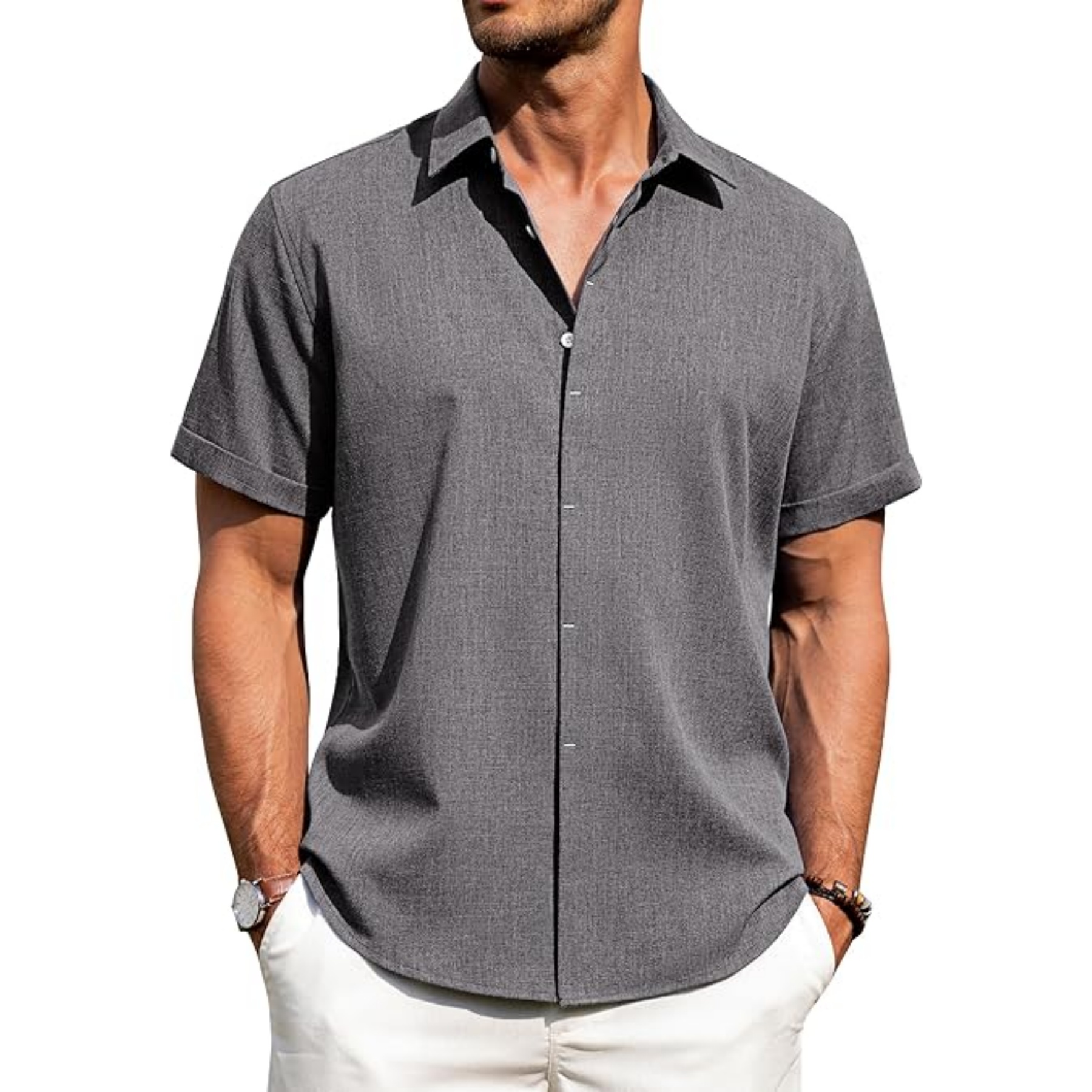 Men's Linen Casual Short Sleeve Shirt 43