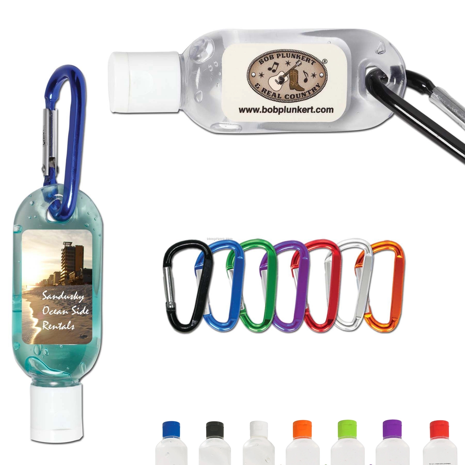 Hand Sanitizer Gel Tottle with Carabiners (1 Oz.)