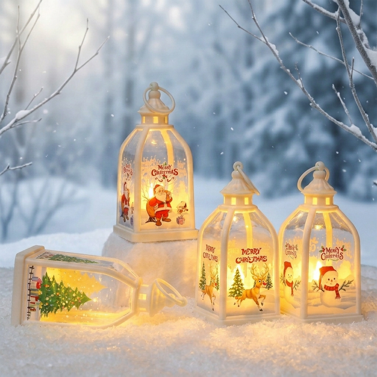 Four Corner Lantern With Santa Claus & Electronic Candle - LE00058