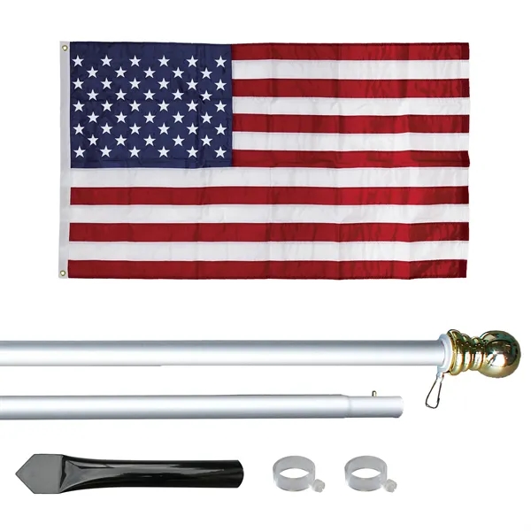 10' Economy Silver Aluminum Display Pole w/ 3' x 5' US Flag