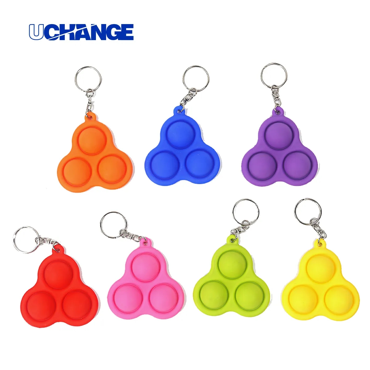 Silicone Pop Fidget Keychain Toy With Tri-Bubble Design