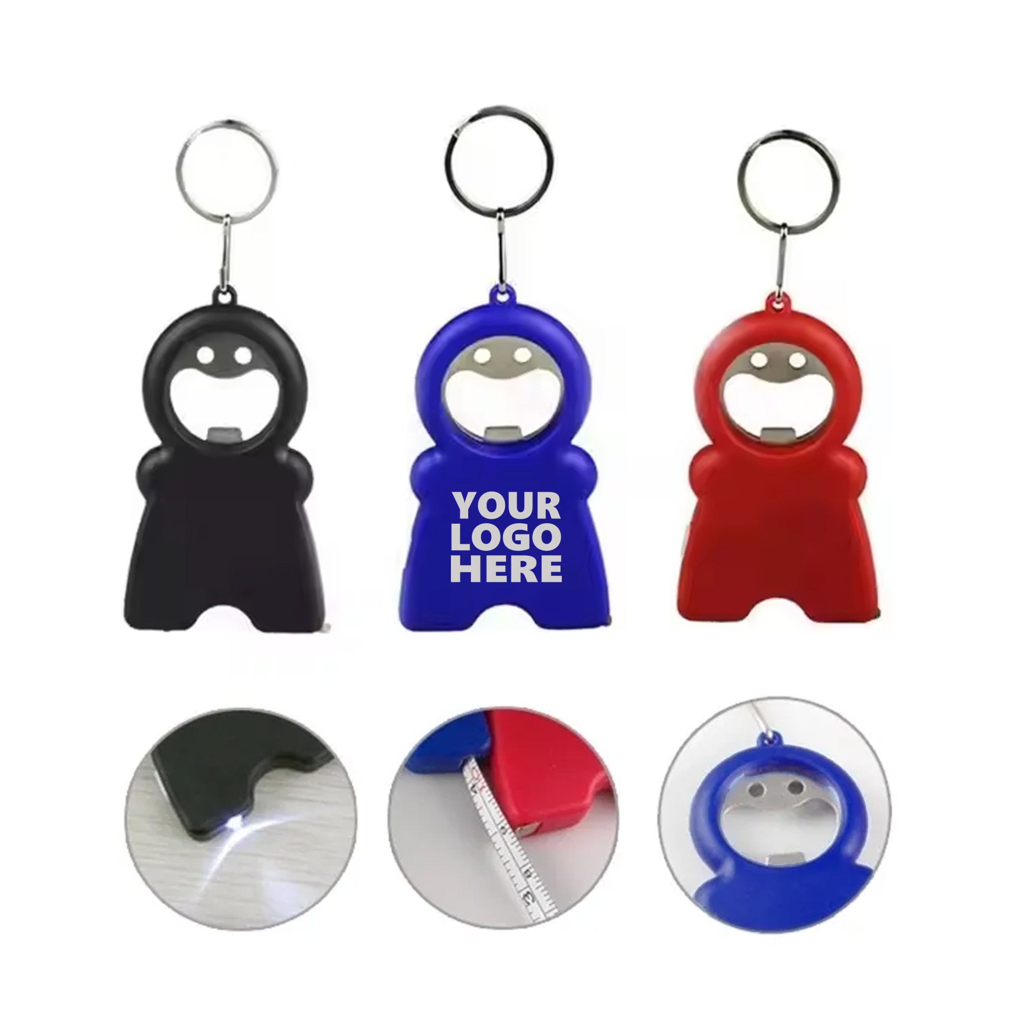 Bottle Opener Keychain With Flashlight And Tape Measure
