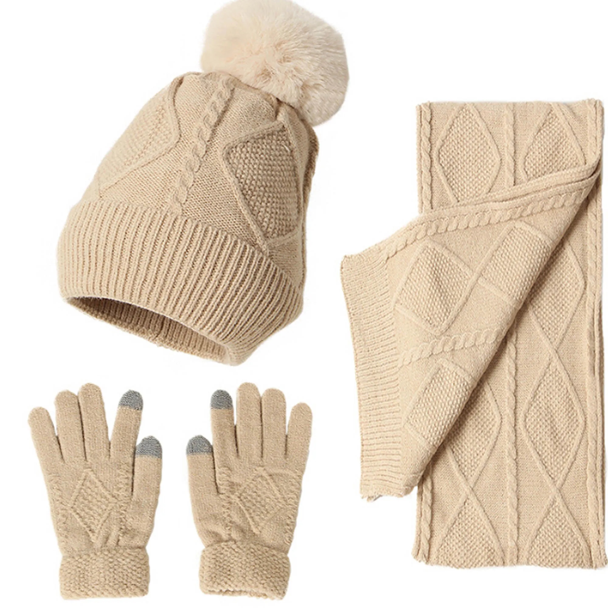 Winter Knit Scarf Set With Hat And Touchscreen Gloves 14
