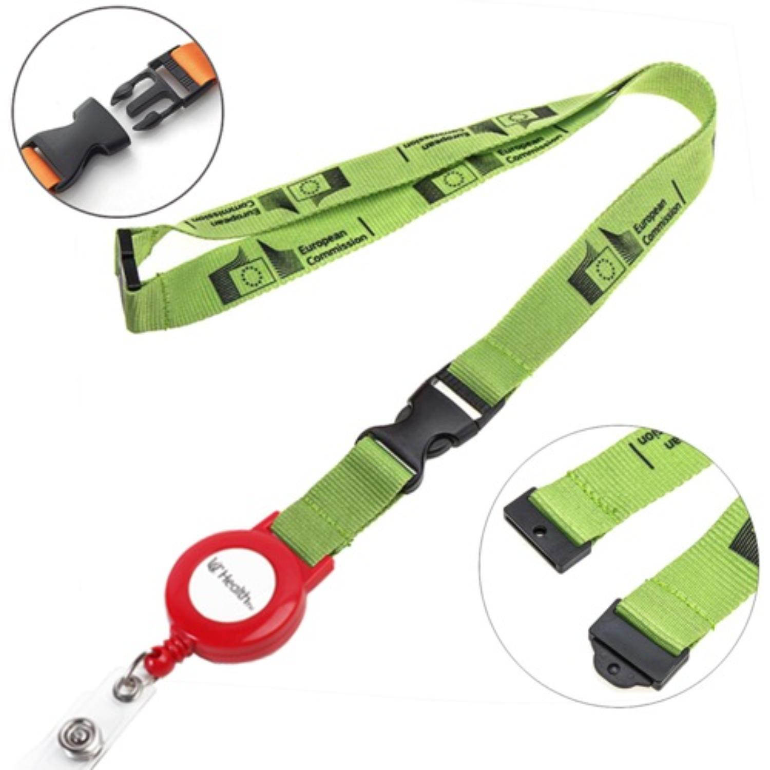 Polyester Lanyard Badge Reel Combo w/ Safety Breakaway & Buckle Release