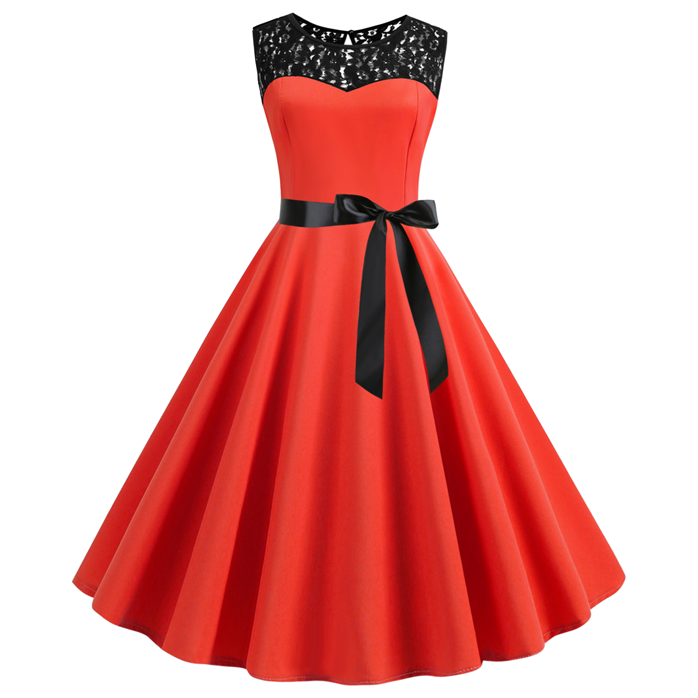 Polyester Retro Sleeveless Lace Patchwork Dress 19
