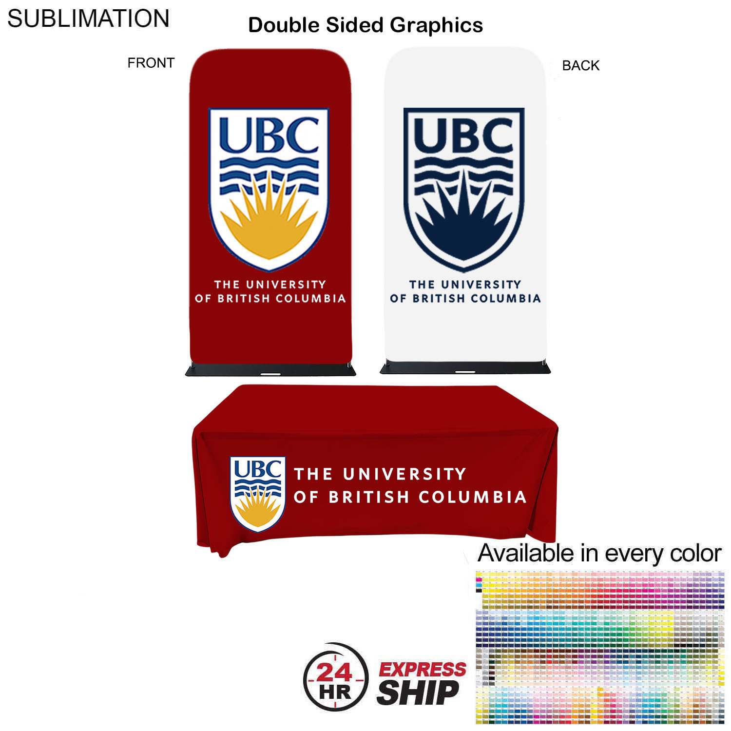 24Hr Express Ship - Event package, 4'W Fabric banner and Premium 8' tablecloth open back 6