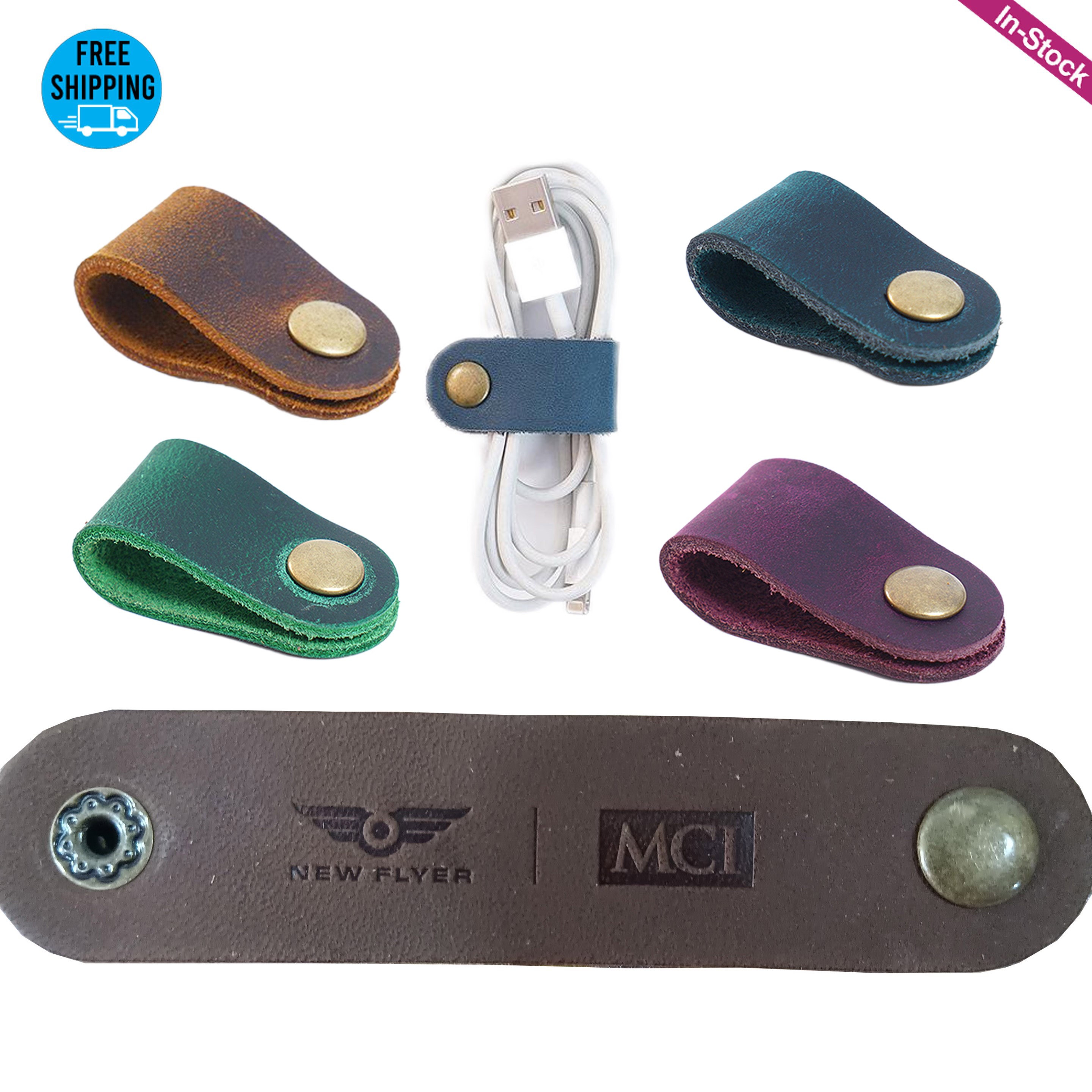 Genuine Leather Cord Organizer USB Holder