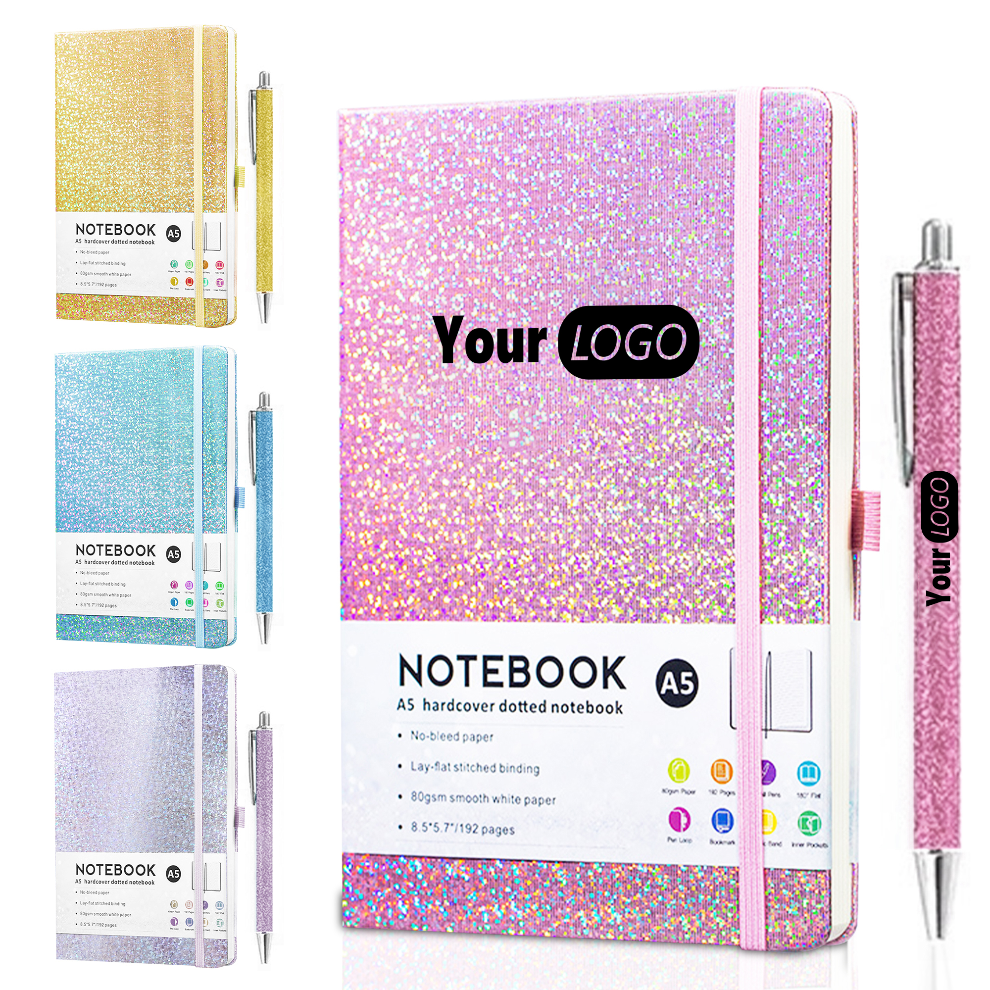Glitter Hardcover Notebook with Pen