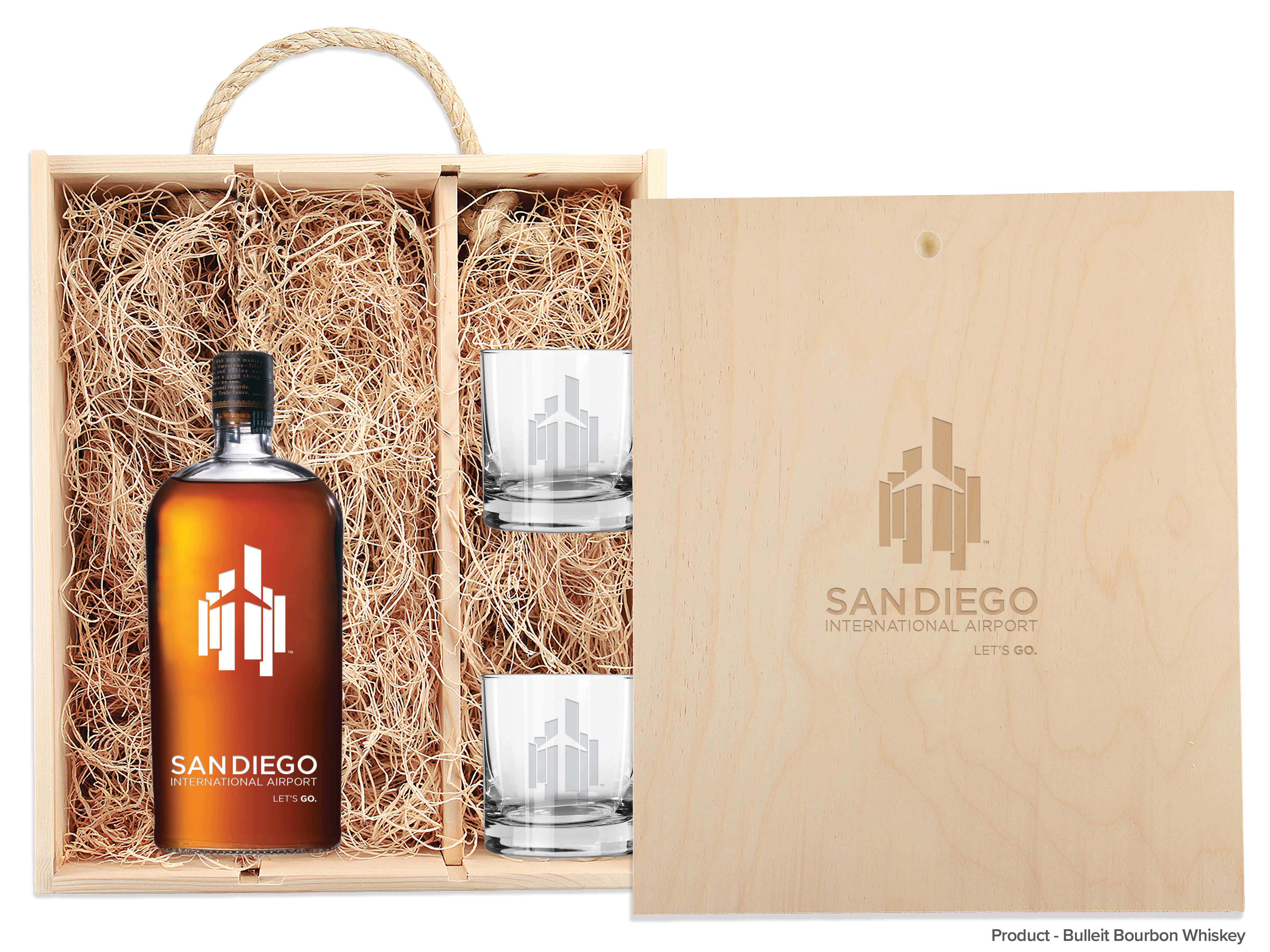 Laser-Engraved Triple Wood Box w/Custom Etched Liquor Bottle + Glasses 9