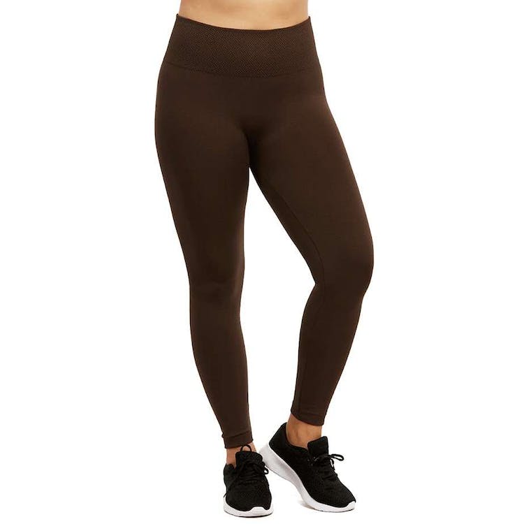 Women's High Waist Fleece Leggings - Coffee Extra-Wide Band XL 3