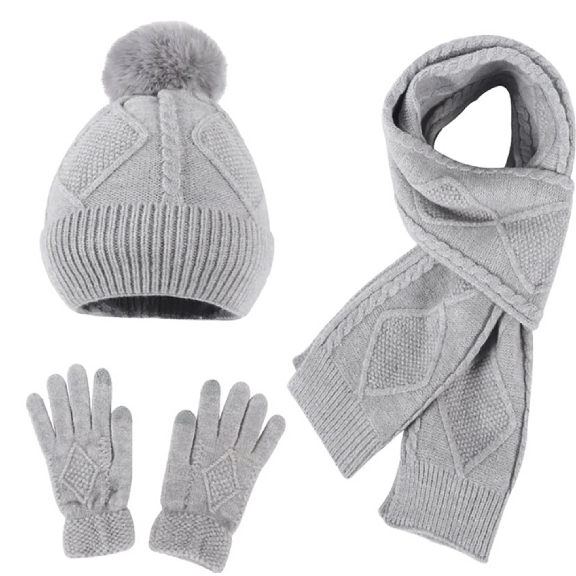 Winter Knit Scarf Set With Hat And Touchscreen Gloves 13