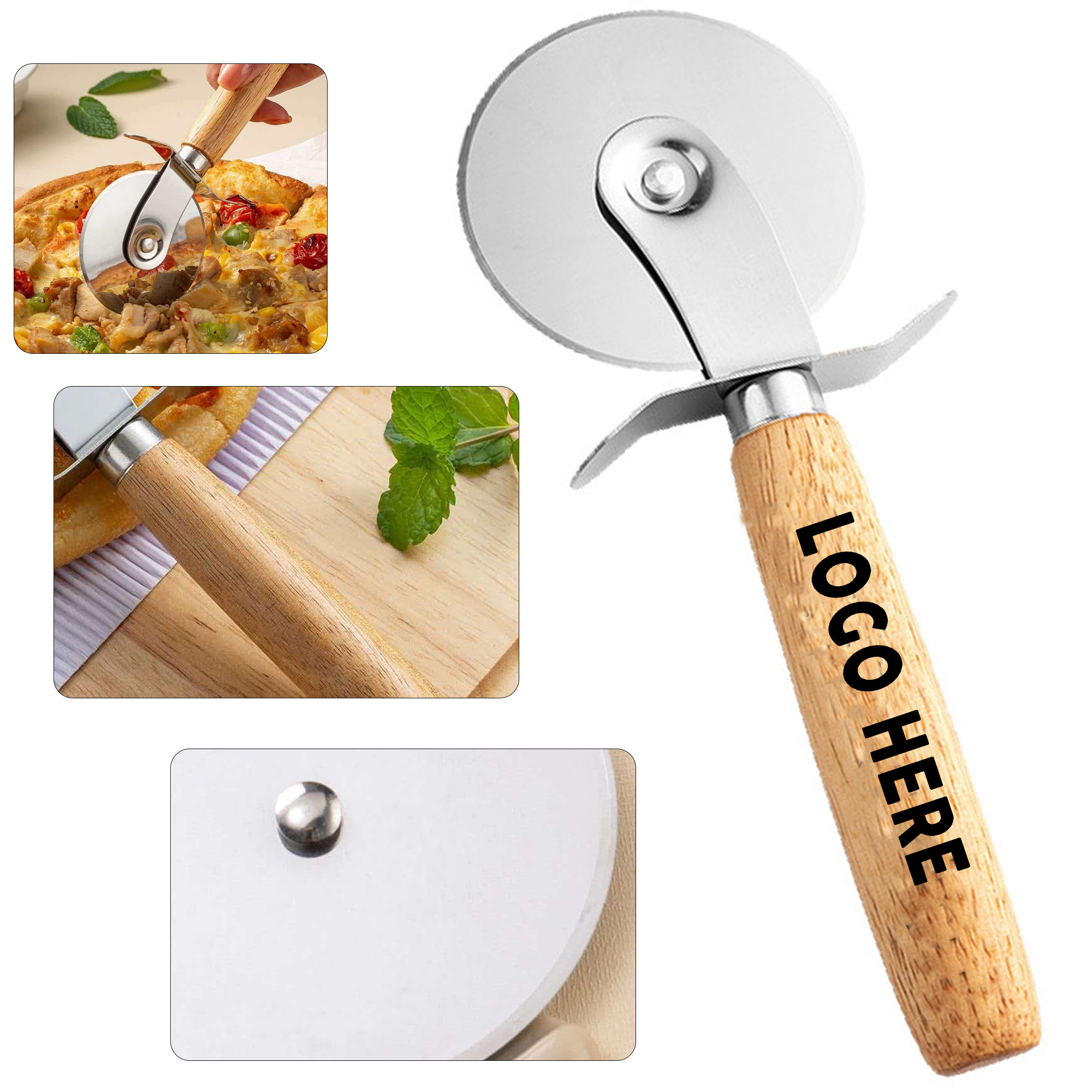Kitchen Pizza Wheel Cutter with Wooden Handle 2