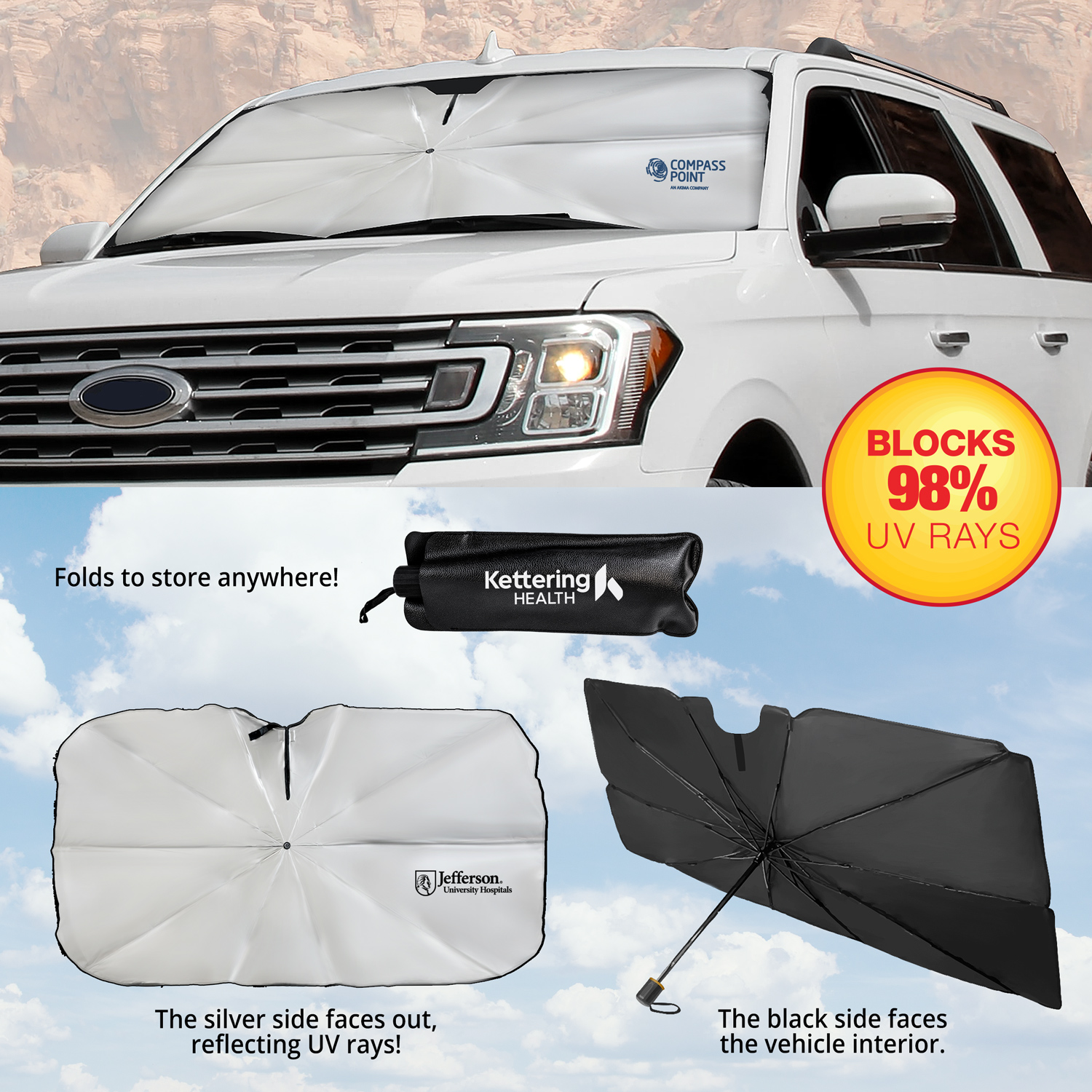 The Dashboard Defender - UV Car Windshield Sunshade Folding Umbrella