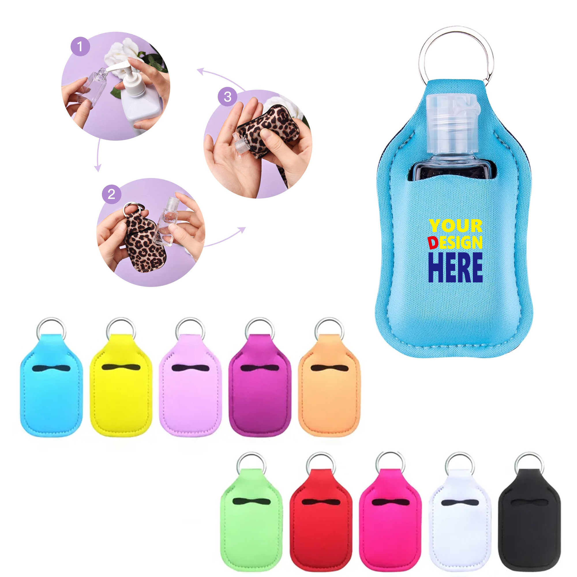 Neoprene Hand Sanitizer Bottle Keychain Holder