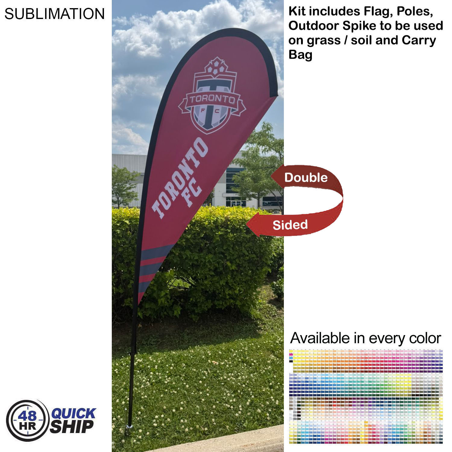 48Hr Quick Ship - 7.5' X-Small Tear Drop Flag Kit, Full Color Graphics Double Sided 2