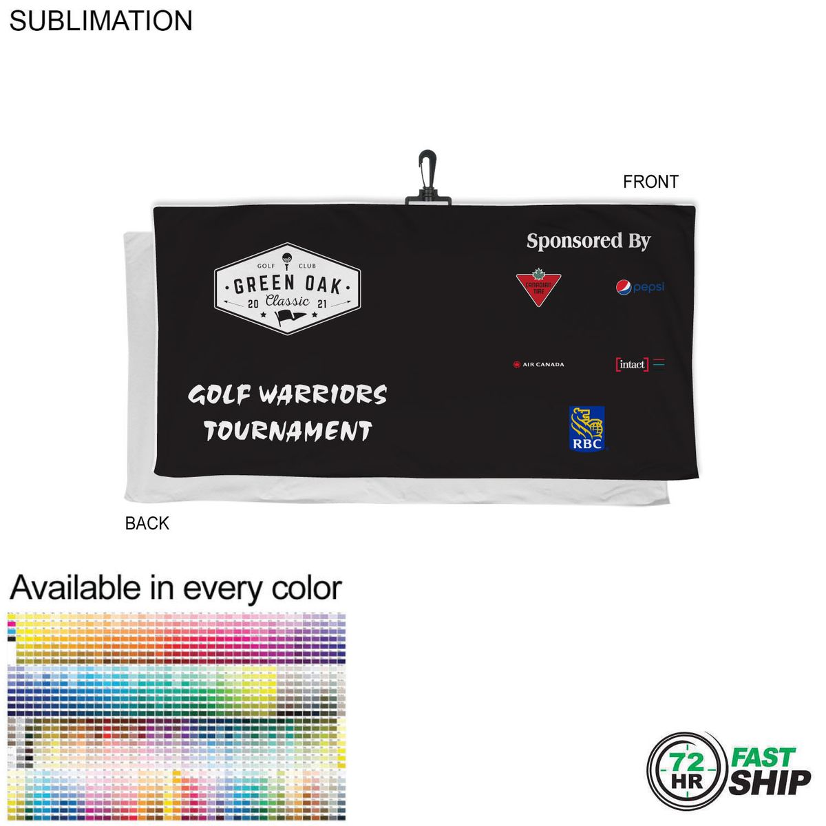 fiel 72 Hr Fast Ship - Oversized Golf Towel in Soft Velour Terry 24x48 with Black Hook Sublimated #SU631-18