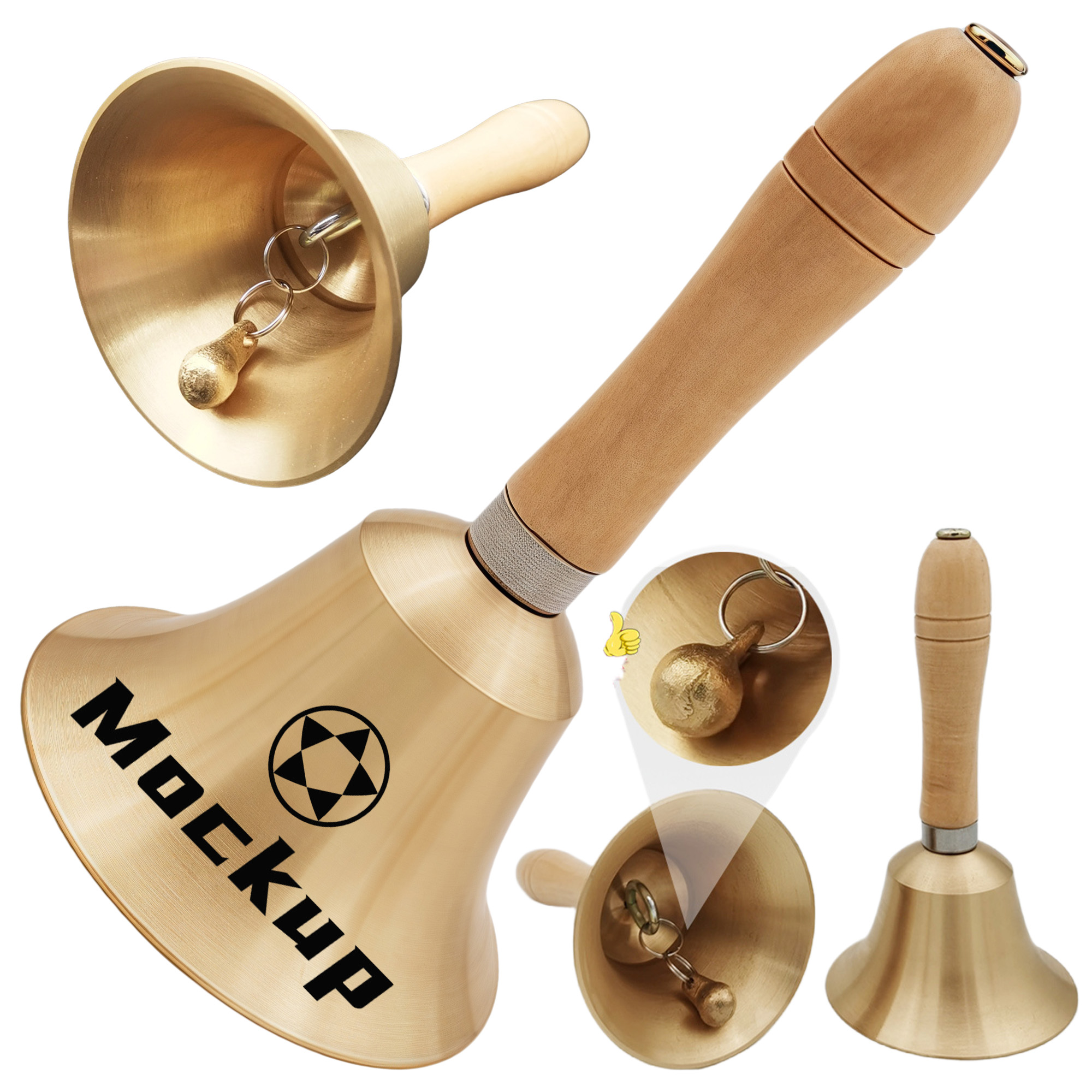 Brass Hand Call Bell with Wooden Handle 6