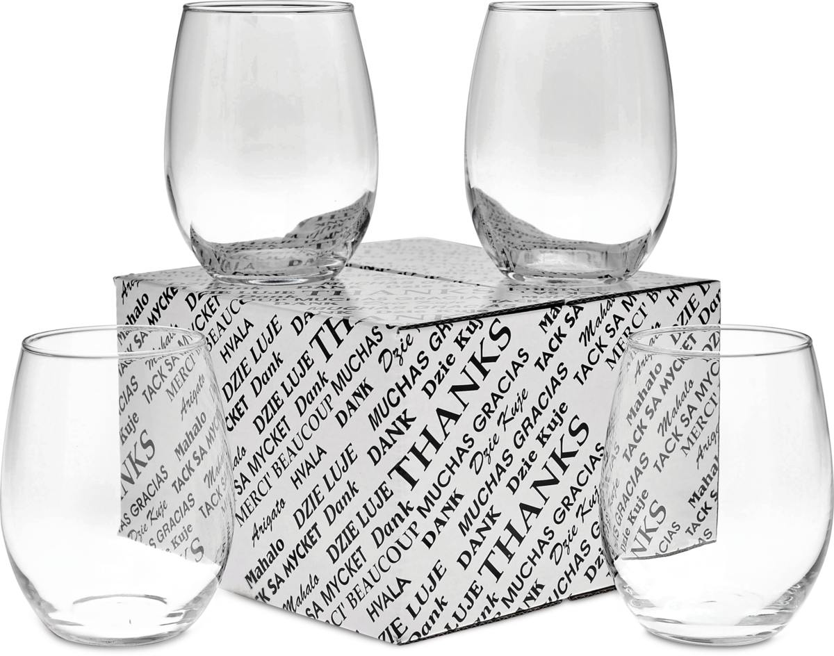 15 oz. Thank You Set of Four Stemless White Wine Glasses