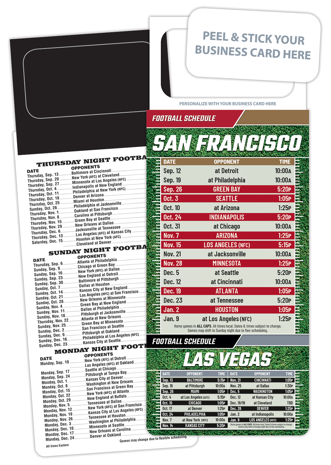 Pro Football Schedule Magnet - Peel and Stick Business Card (3.5x9)