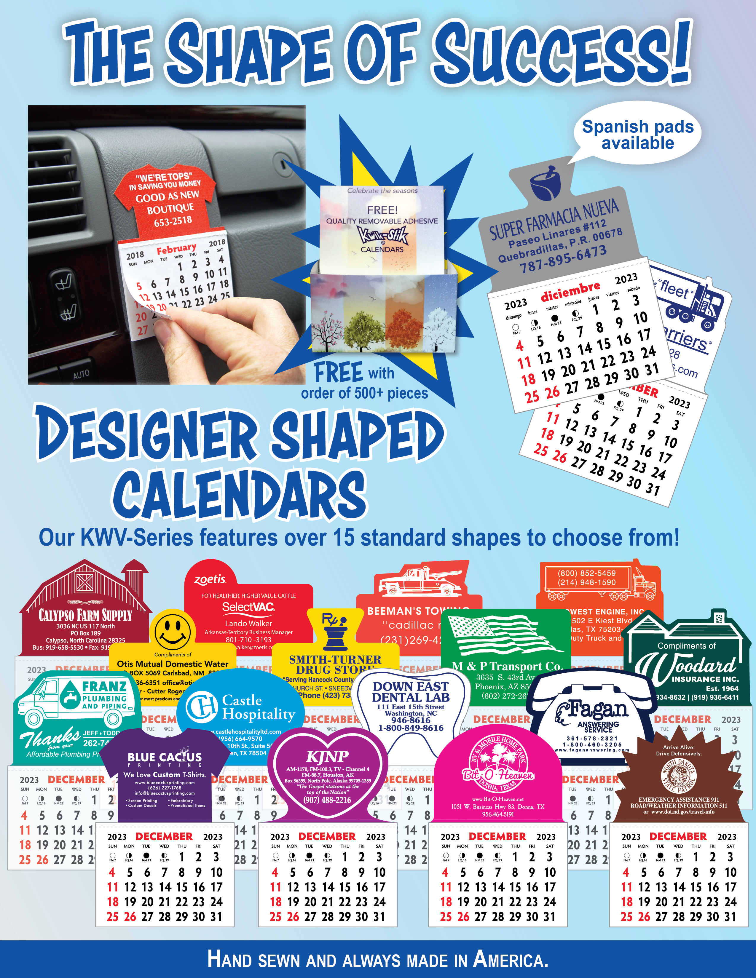 Designer Shaped Kwik-Stik 6 Mill Smooth Vinyl Calendar Standard Design 9