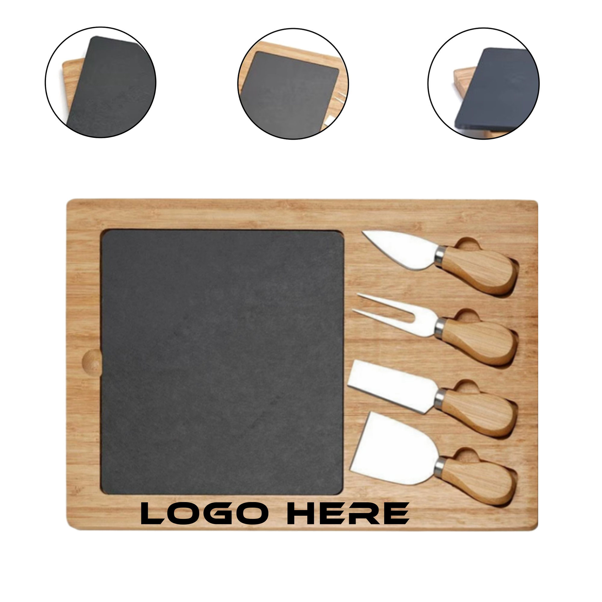 Bamboo Wood/Slate Rectangle Cheese Set 2