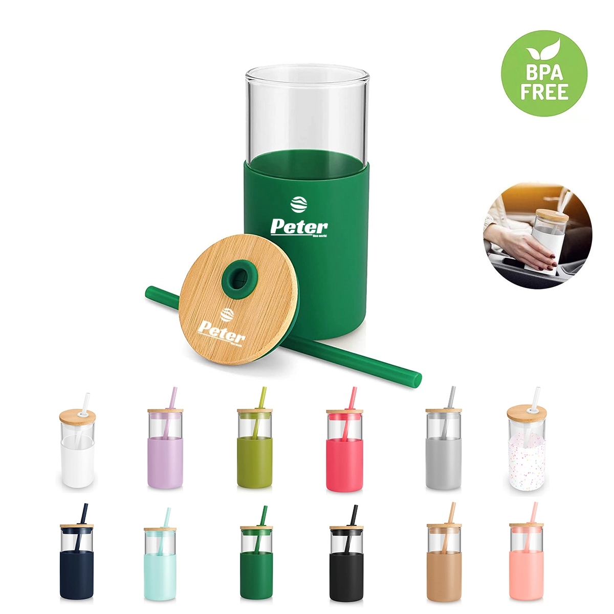 17 oz Glass Tumbler With Bamboo Lid