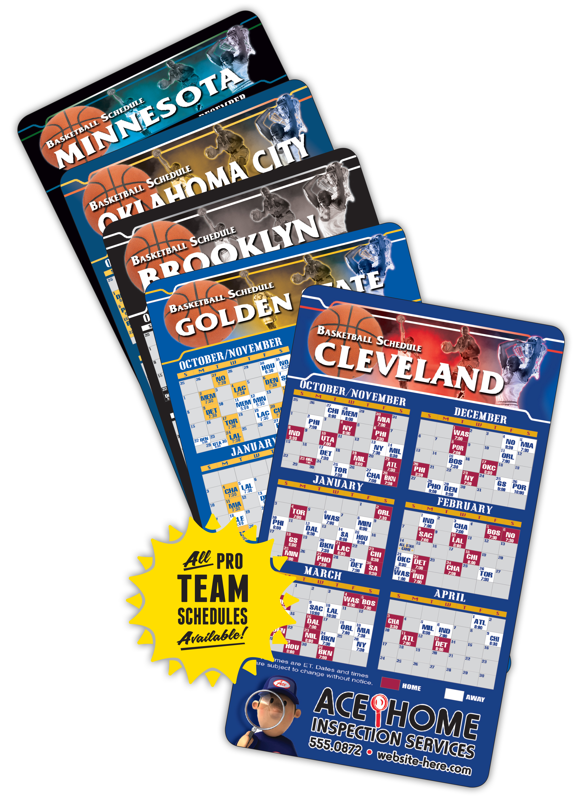 Magnet Sport Schedules - 4x7 Basketball Round Corners - 25 mil. 6