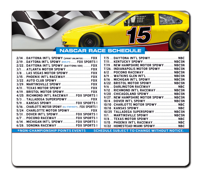 Magnet Sport Schedules - 3.5x4 NASCAR Round Corners - 25 mil. 6