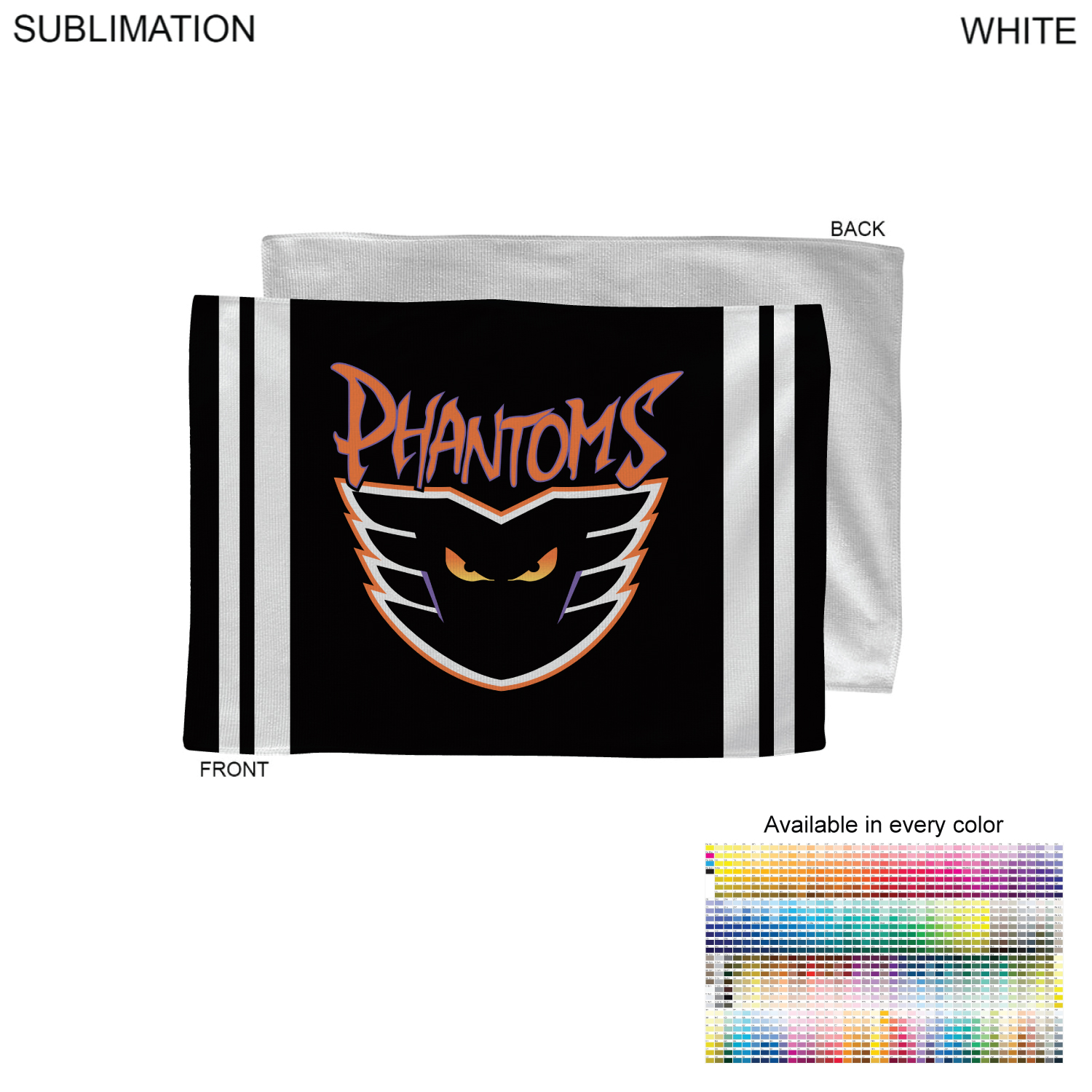 Colored Sublimated Rally, Skate Towels with Jersey stripes, 12x18 Sublimated Edge to Edge 1 side 35