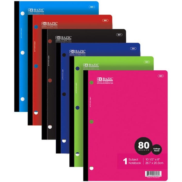 College Ruled Wireless Notebook - 80 Sheets 1 Subject 6 Colors