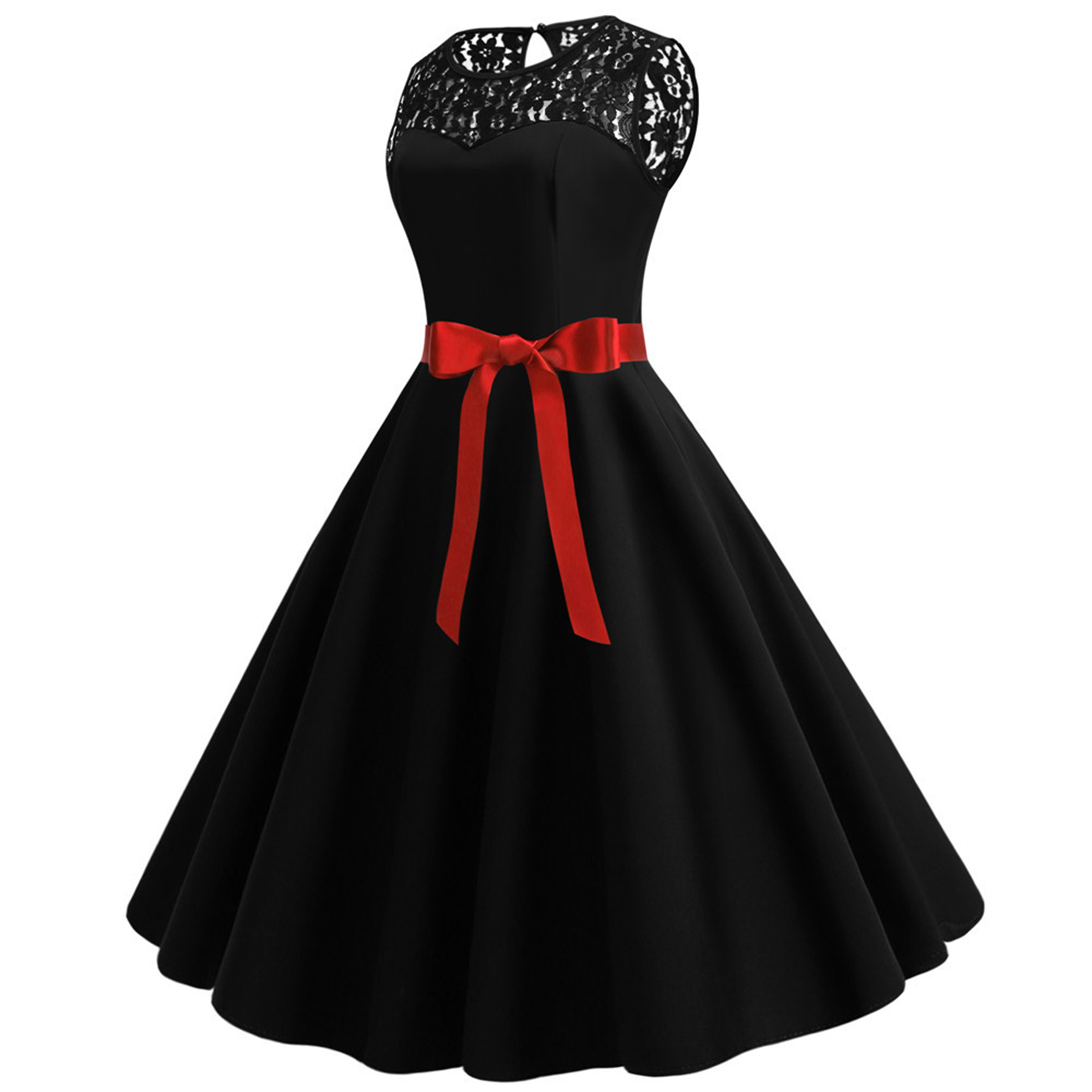 Polyester Retro Sleeveless Lace Patchwork Dress 16