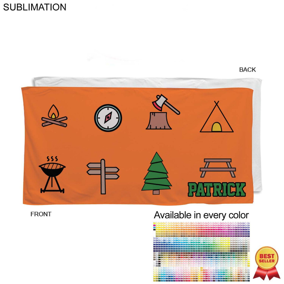 Camping Towel in Absorbent and Compact Microfiber DriLite Terry, 30x60, Sublimated 1 side