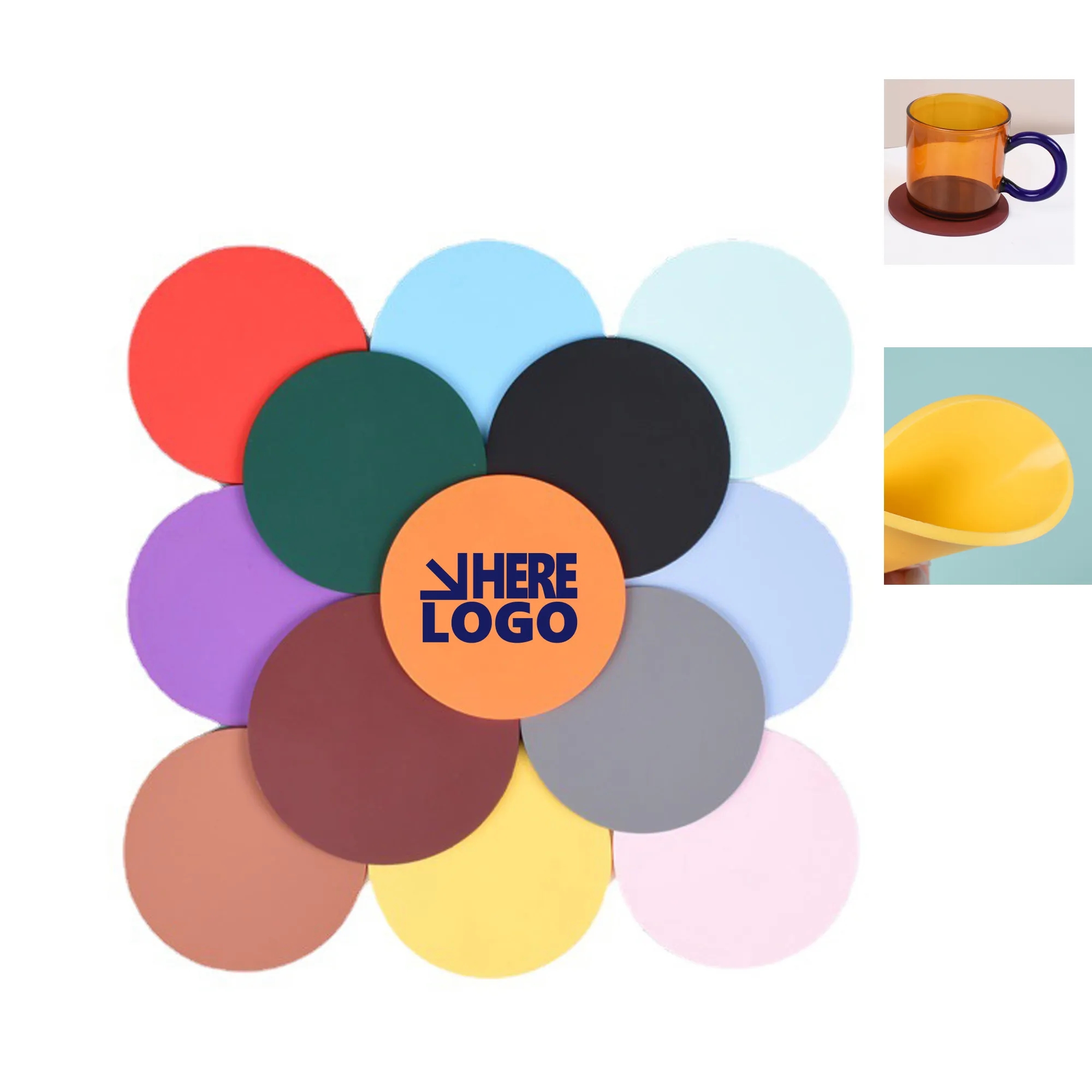 MOQ 100Pcs Soft PVC Round Rubber Silicone Coaster