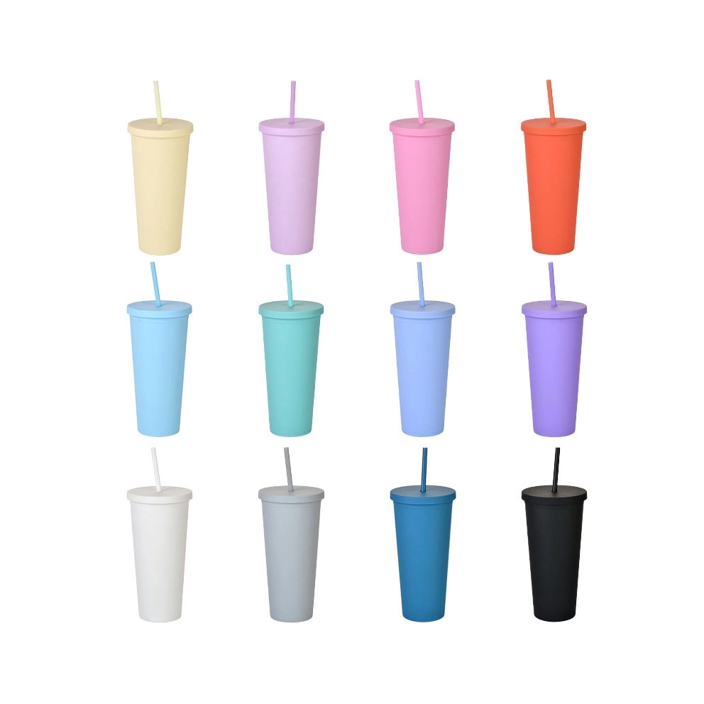 Plastic Water Cup with Lids and Straws