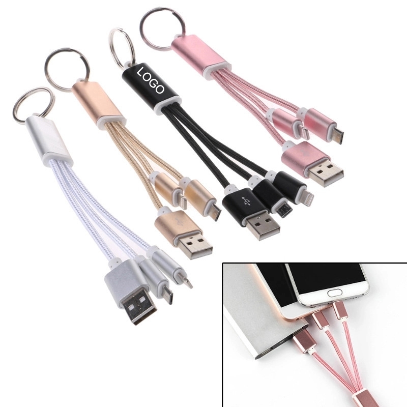 Metal 2-in-1 Charging Cable w/Keychain