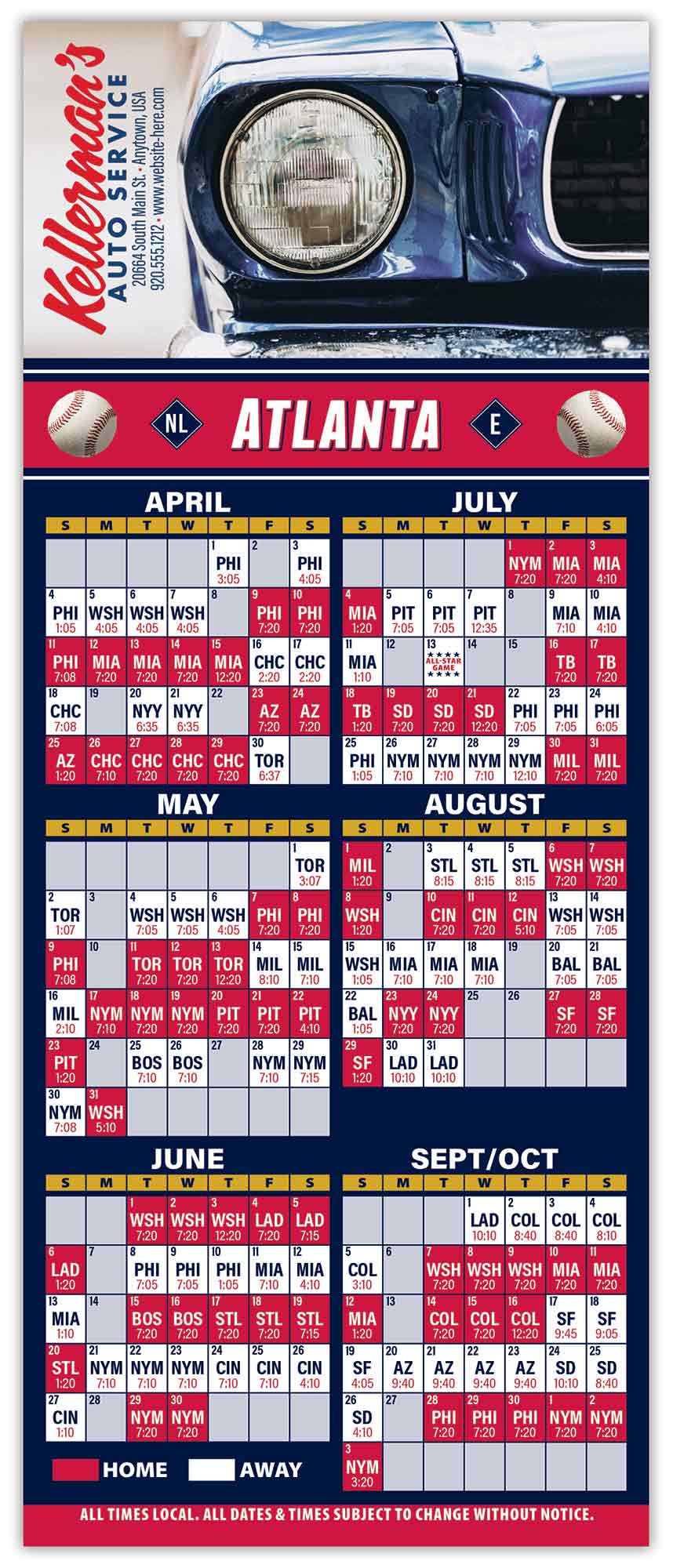 Baseball Schedule Laminated Card/Postcard with Magnet Strip (3.5x8.5)