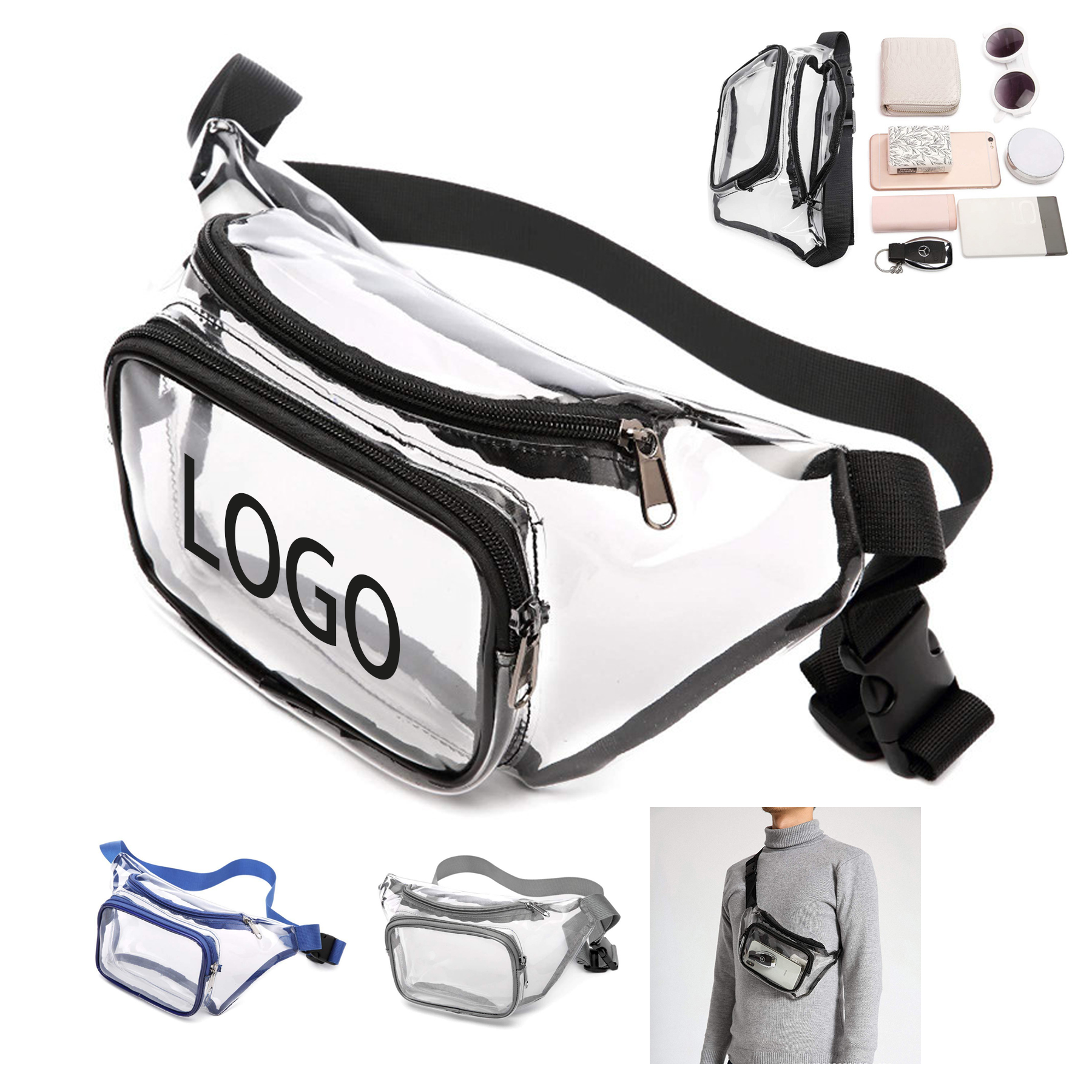 Clear 2 Pockets Fanny Pack MOQ 50PCS 7