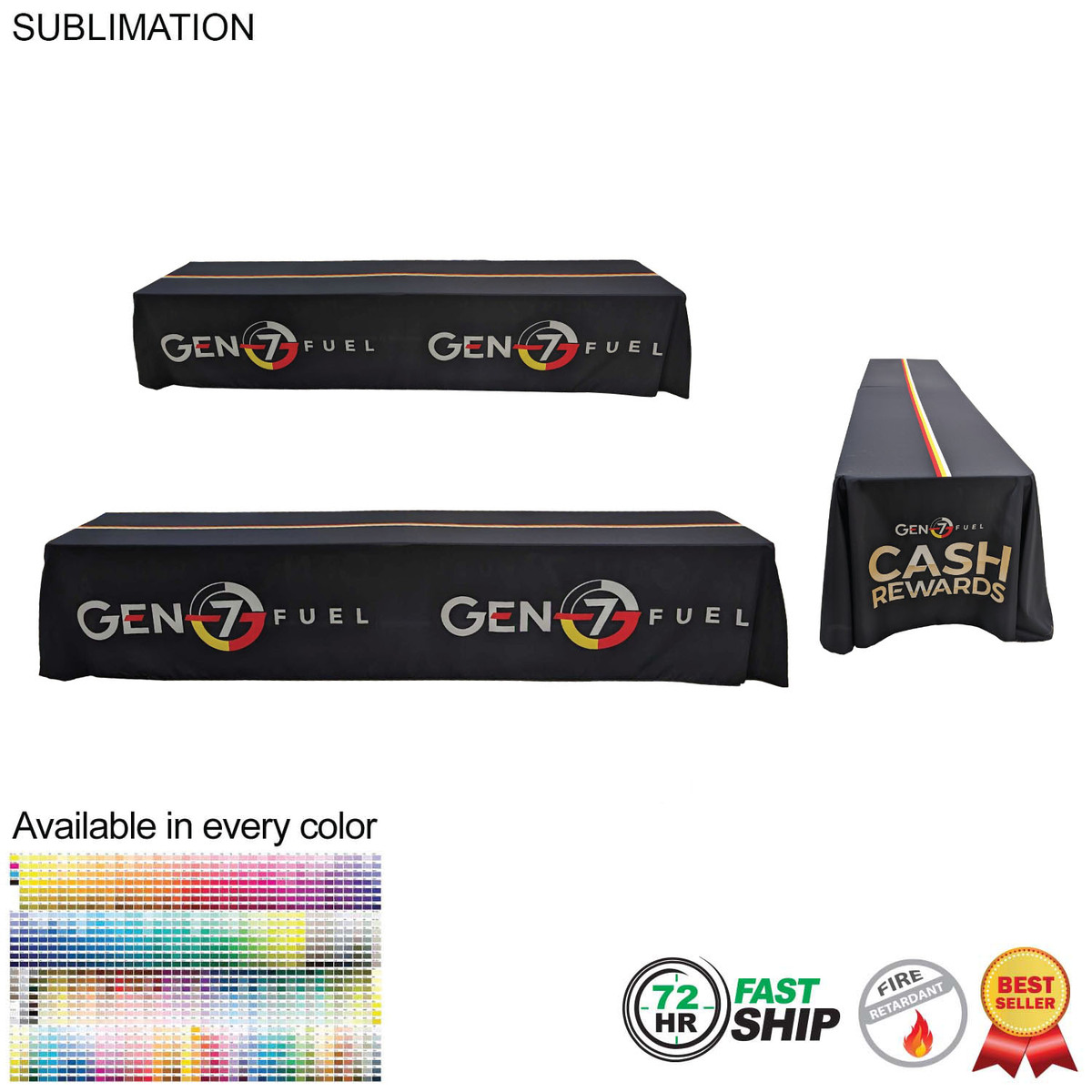 fiel 72 Hr Fast Ship - Sublimated Table Cloth for 12' table (or 2 x 6' tables combined) Closed back #SU766-2