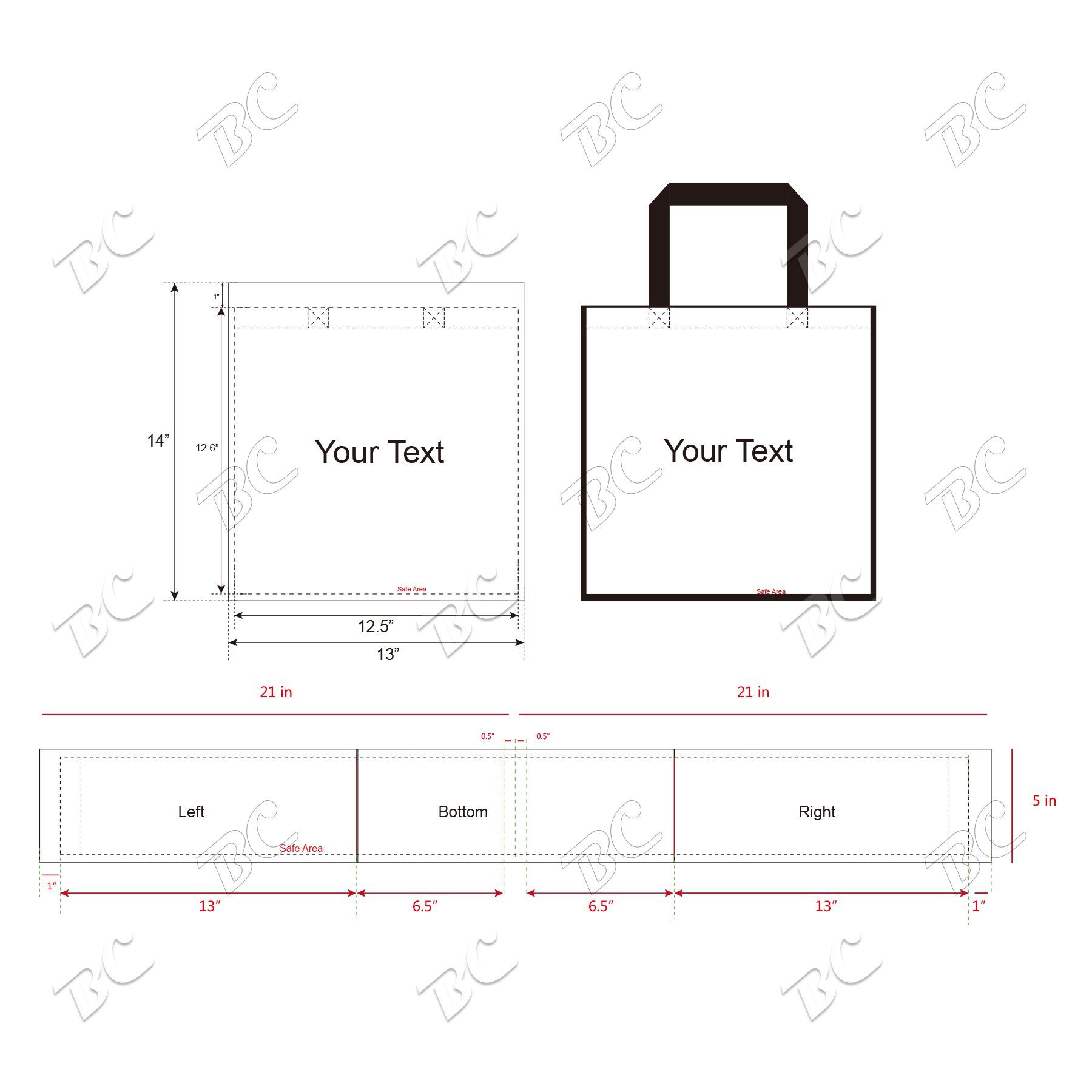 Free shipping Color Trim Dye Sub TOTE BAGS 24