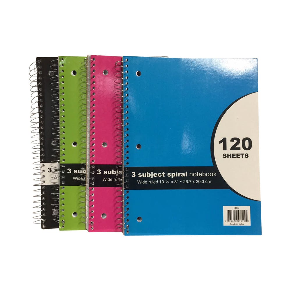 3 Subject Spiral Notebooks - 120 Sheets 4 Colors Wide Ruled 3